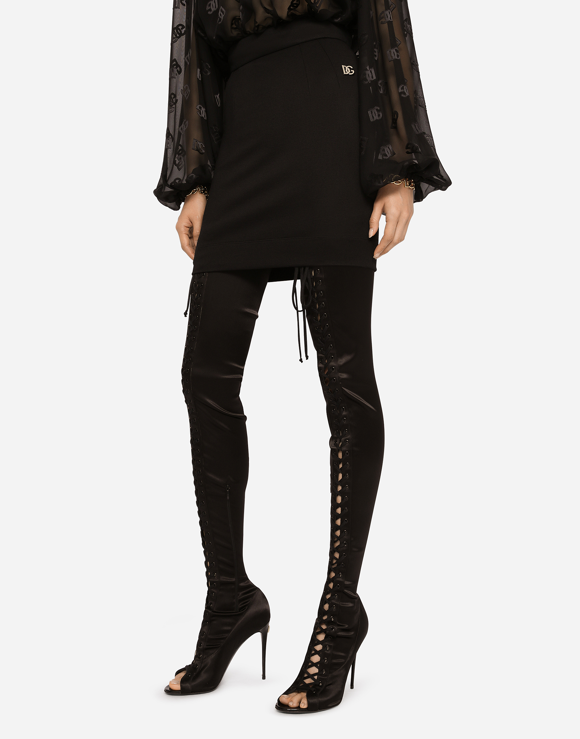 Dolce & Gabbana Milano Rib Miniskirt With Dg Logo In Black