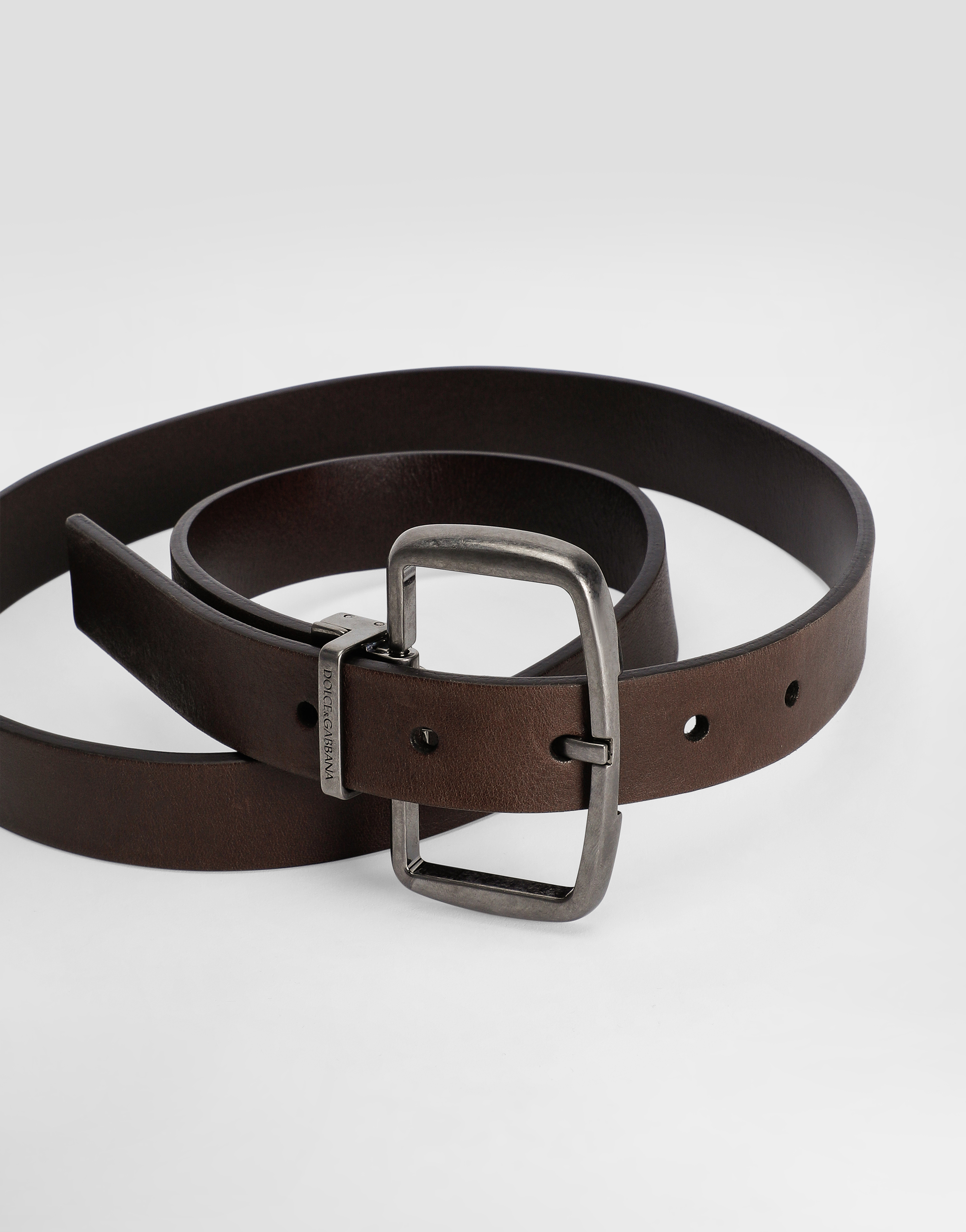 Dolce & Gabbana Rectangle-buckle Leather Belt In Brown