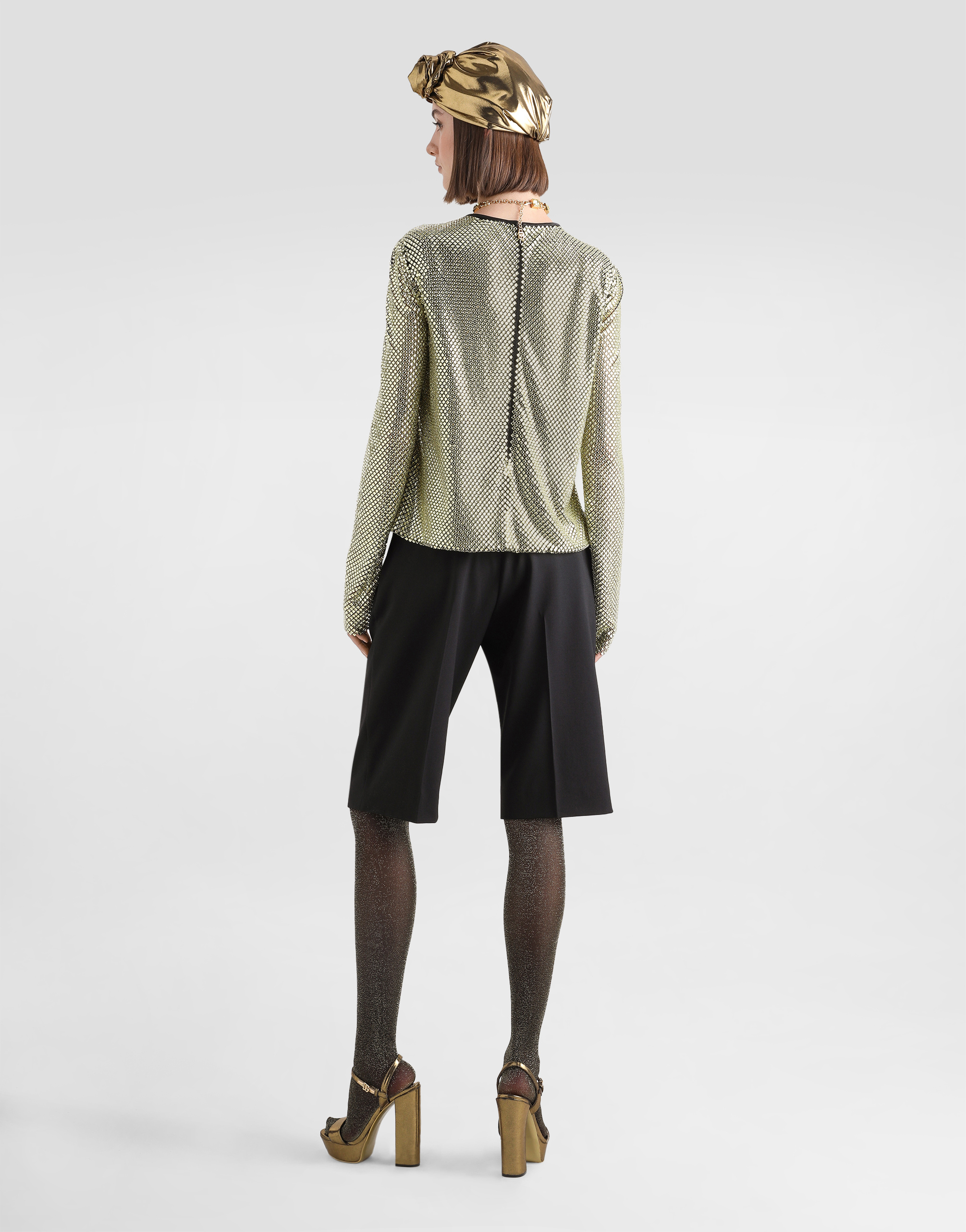  Dolce & Gabbana Langarm-pullover Aus Crystal Mesh - Frau Blusen Und Tops Gold S 