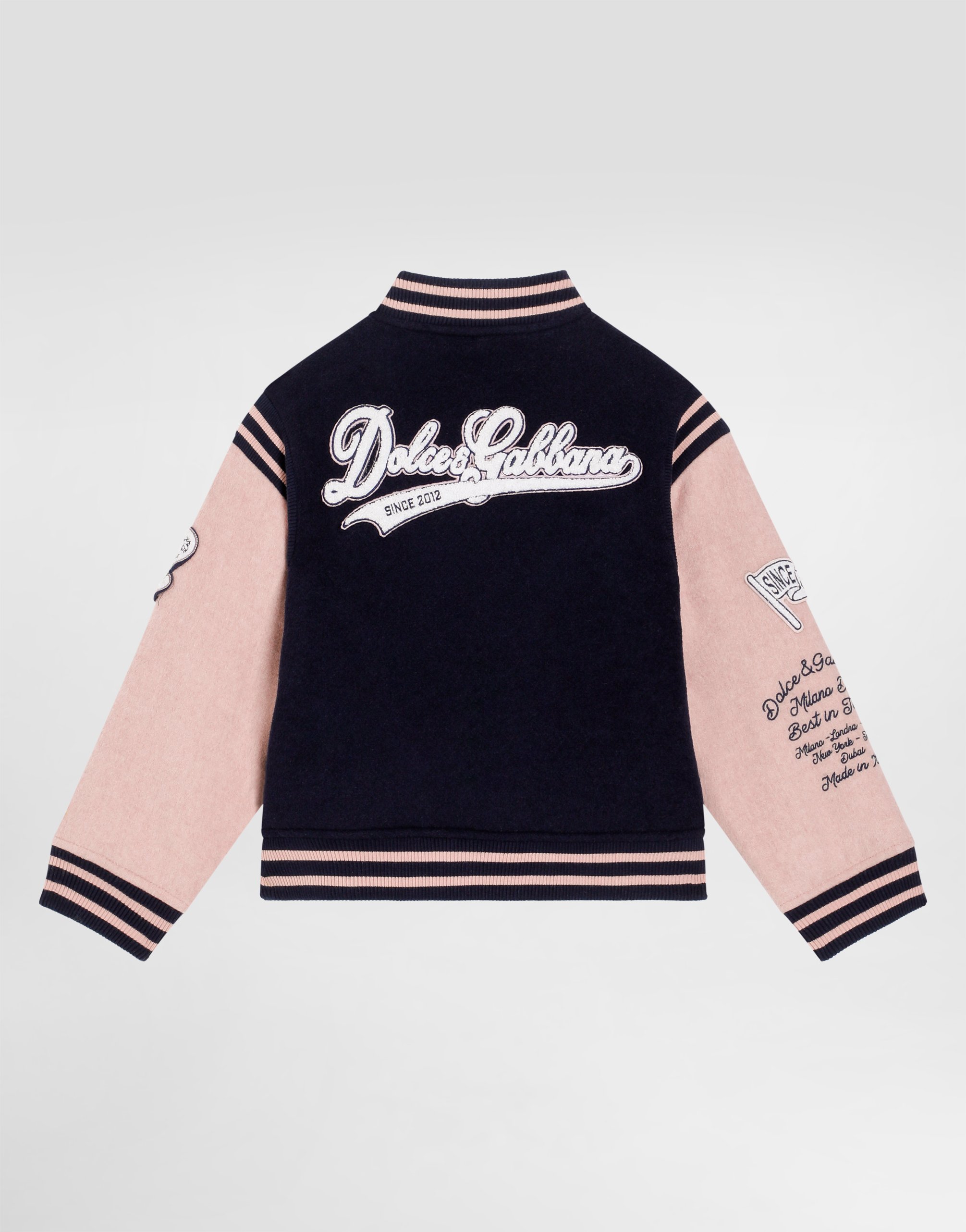 Long cloth bomber jacket with patch