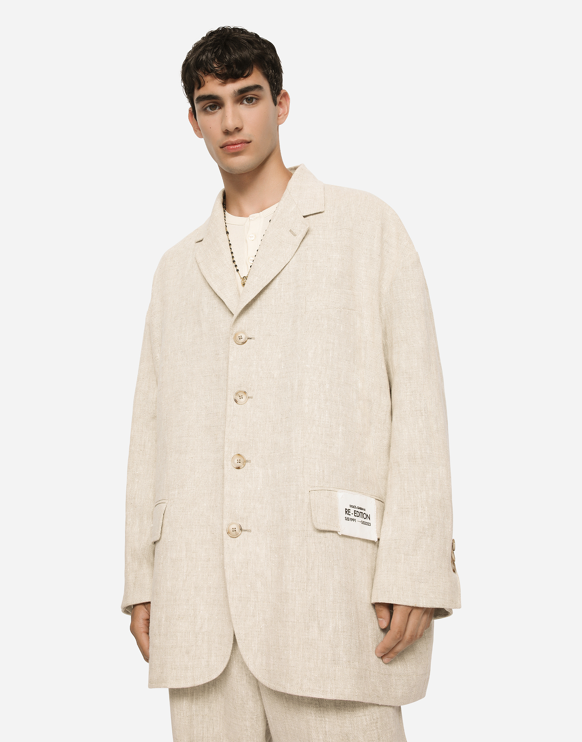 DOLCE & GABBANA OVERSIZE SINGLE-BREASTED LINEN AND VISCOSE JACKET