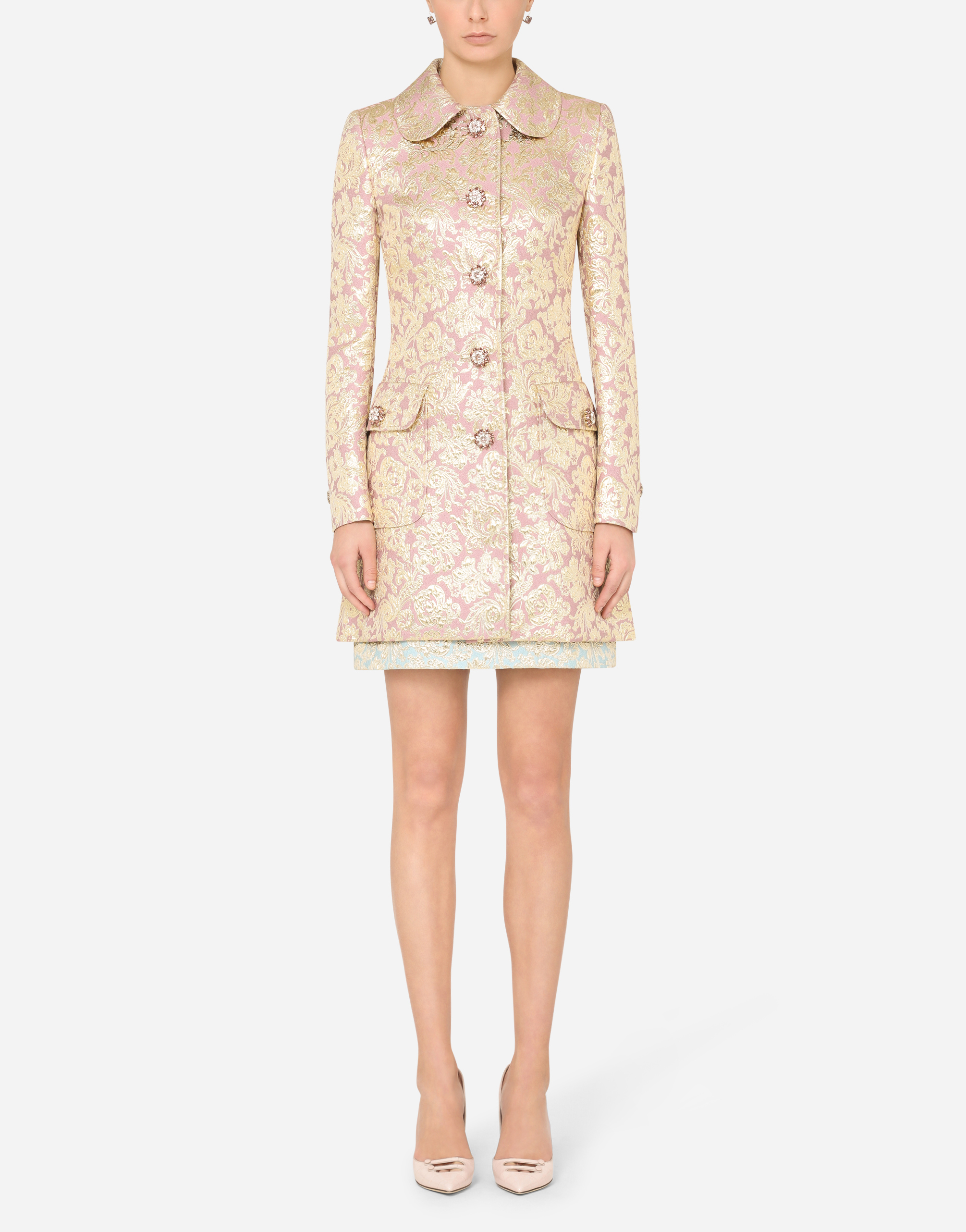 コート ラメジャカード ジュエリーボタン