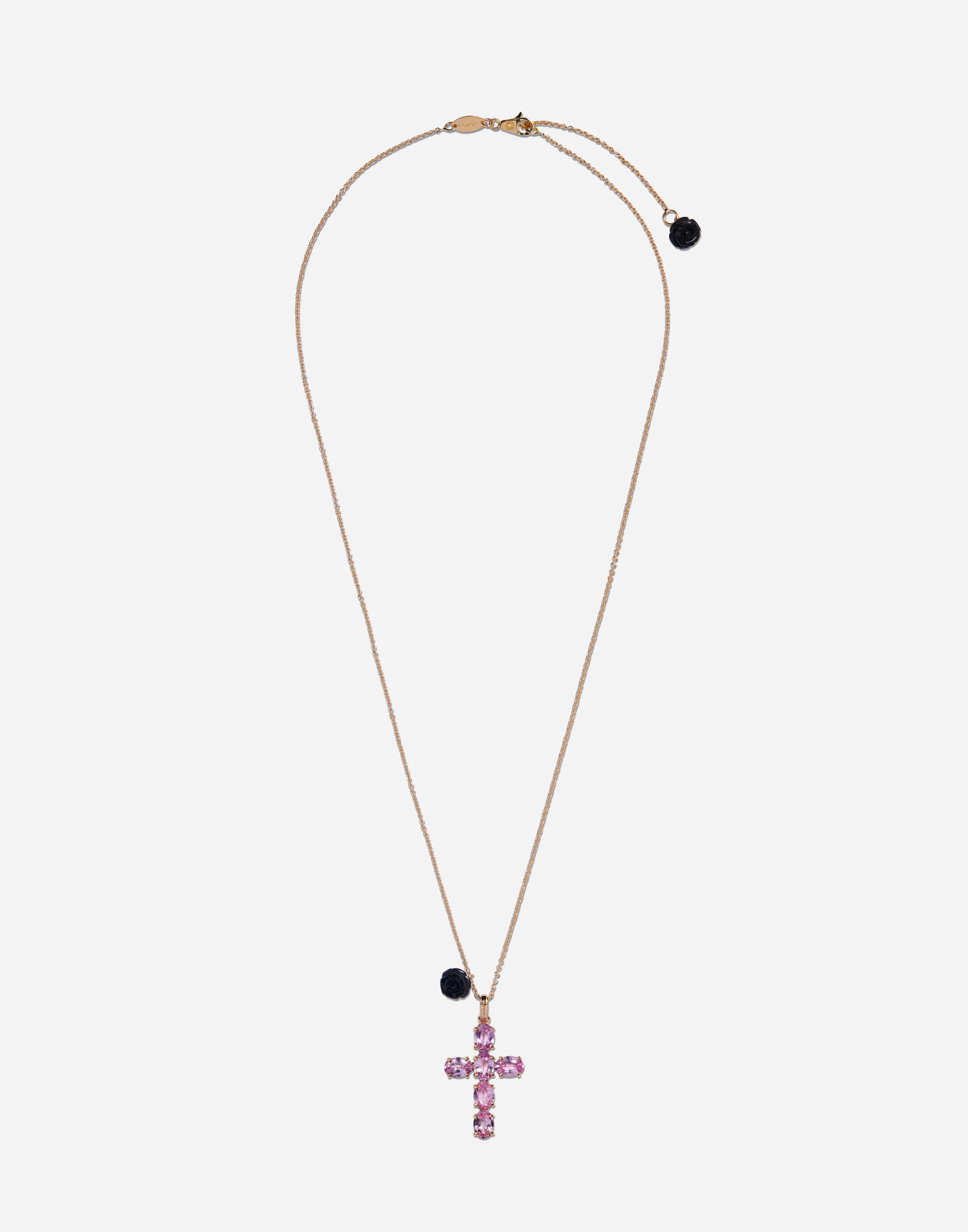 Dolce & Gabbana Family Cross And Rose Pendants On Yellow Gold Chain Gold Female Onesize