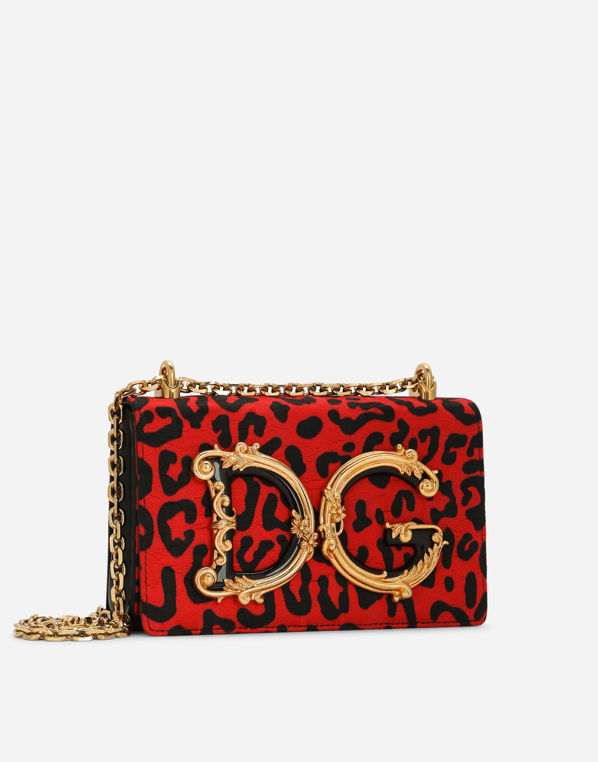 DOLCE & GABBANA LEOPARD-PRINT BROCADE DG GIRLS BAG