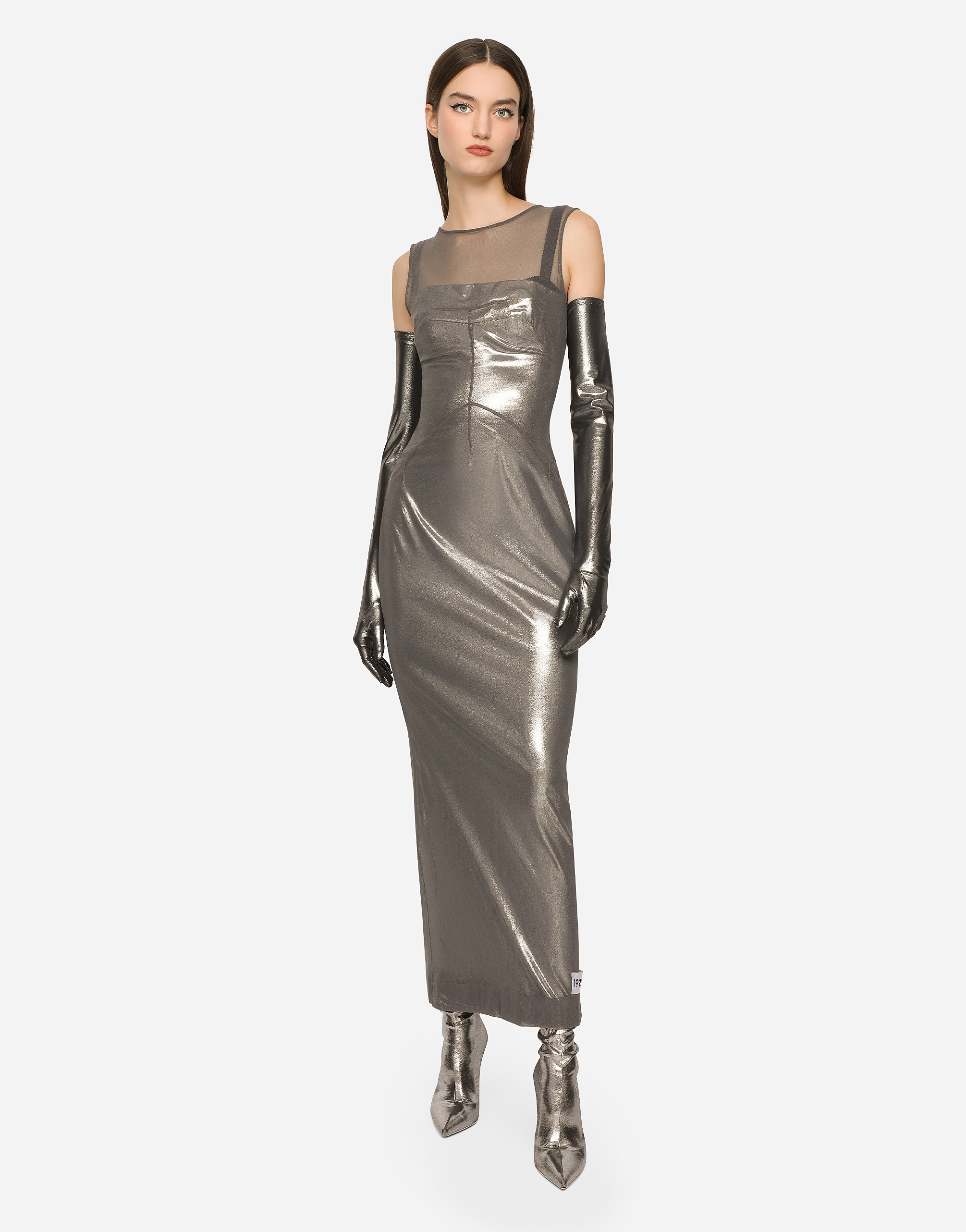 DOLCE & GABBANA KIM DOLCE&GABBANA LONG FOILED JERSEY AND TULLE DRESS