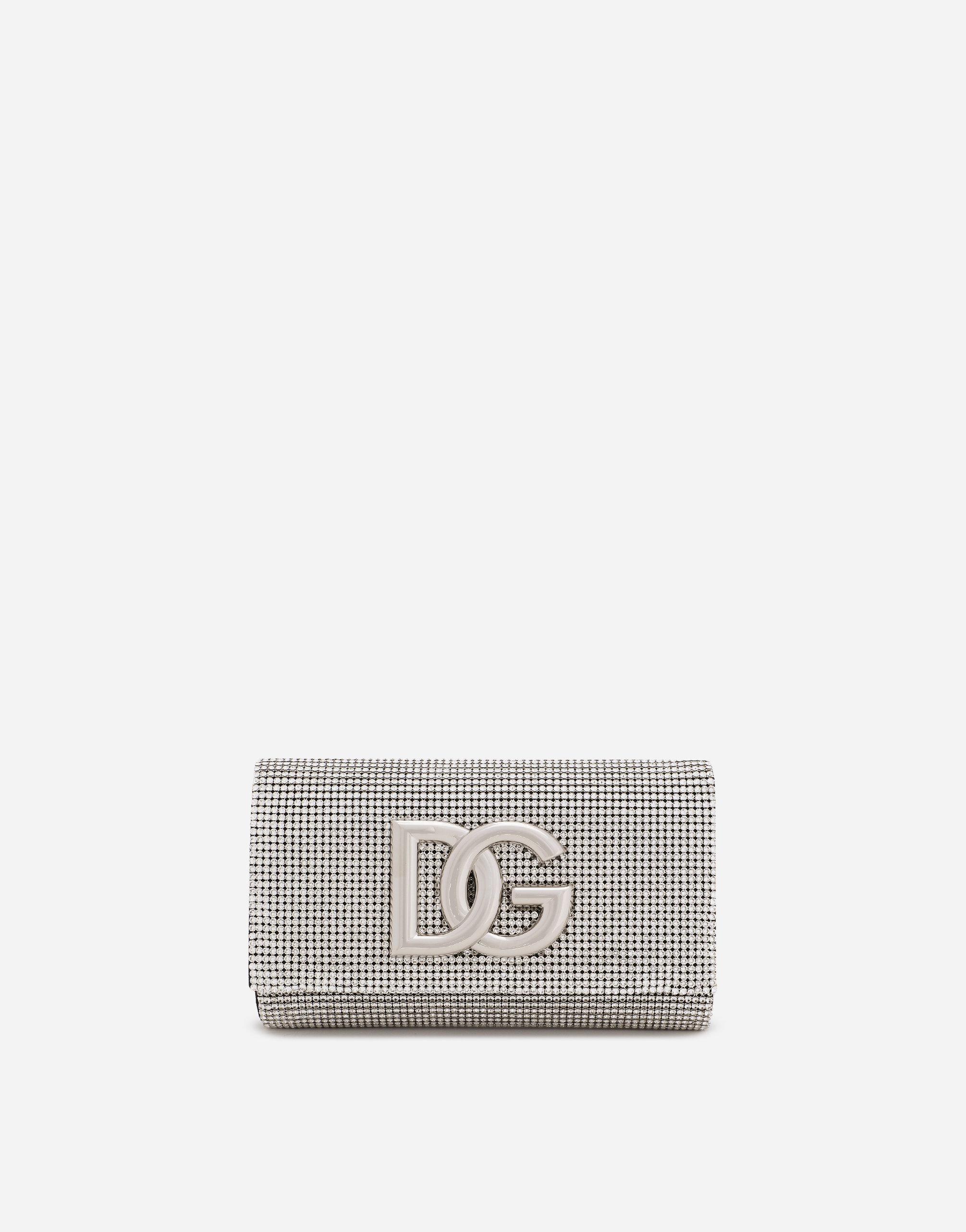 Dolce & Gabbana Dg Logo Bag In Crystal Mesh In Silver