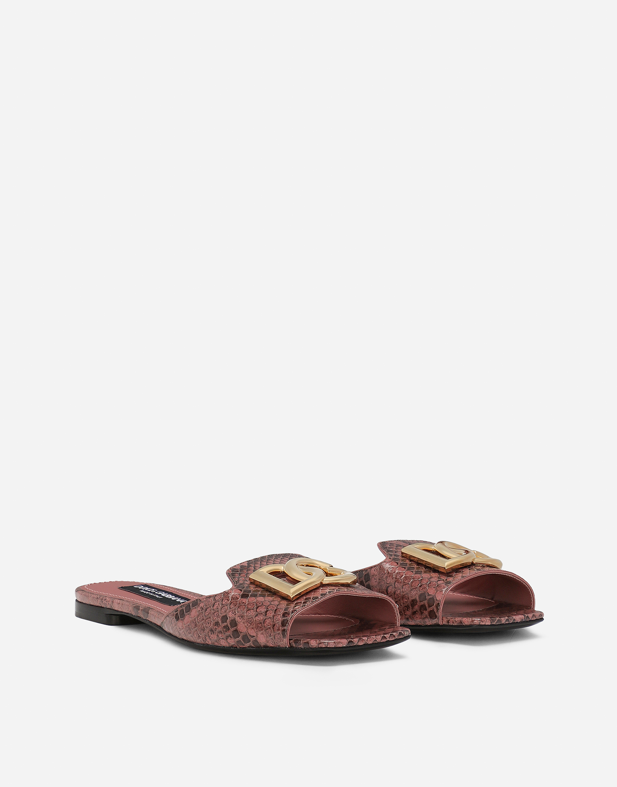 Dolce & Gabbana Python Skin Sliders In Pink