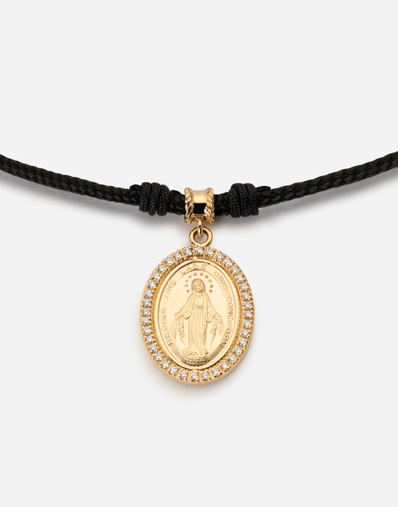 DOLCE & GABBANA FABRIC DEVOTION BRACELET WITH YELLOW AND WHITE GOLD PENDANT CHARM WITH DIAMONDS