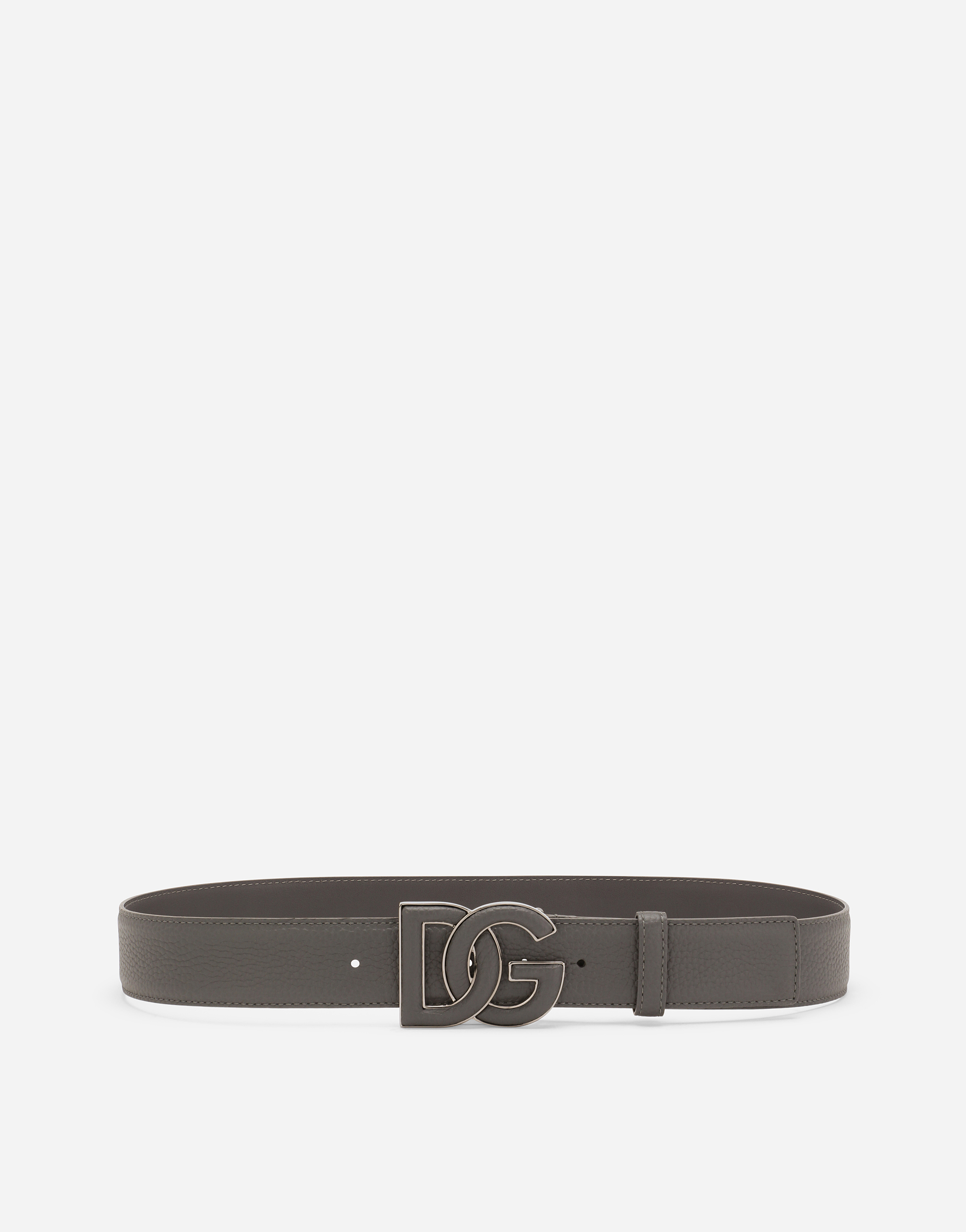 Dolce & Gabbana Deerskin-print Calfskin Belt With Logo Print - Man Belts Grey 90