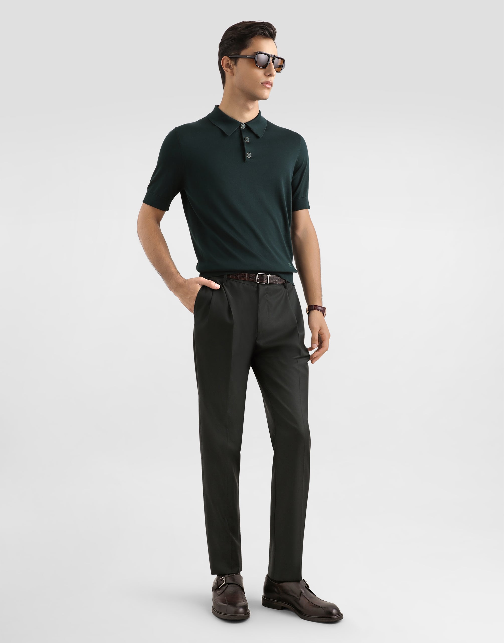  Dolce & Gabbana Silk Polo Shirt - Mann Strickwaren Green 44 