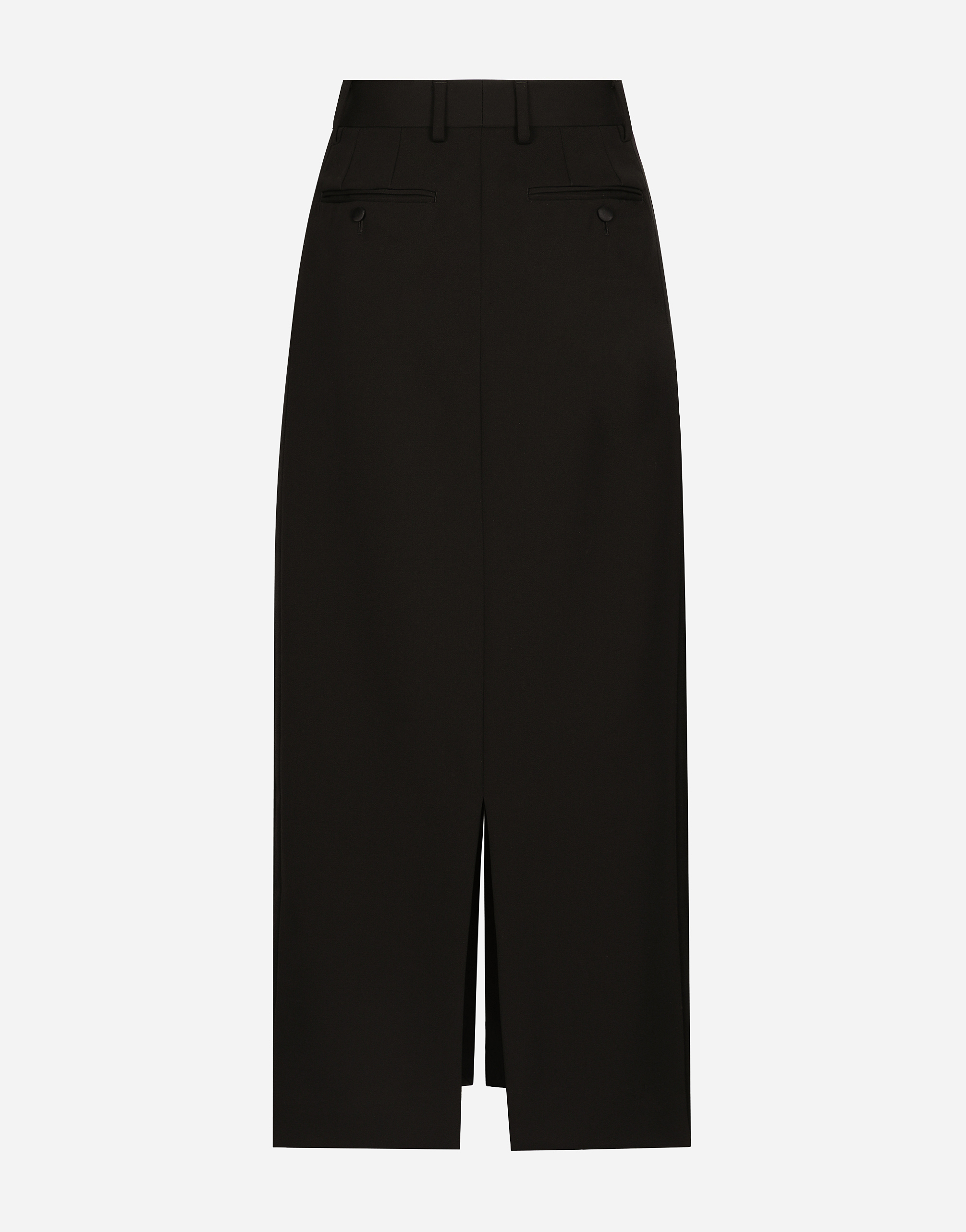 Shop Dolce & Gabbana Wool Gabardine Calf-length Tuxedo Pencil Skirt In Black