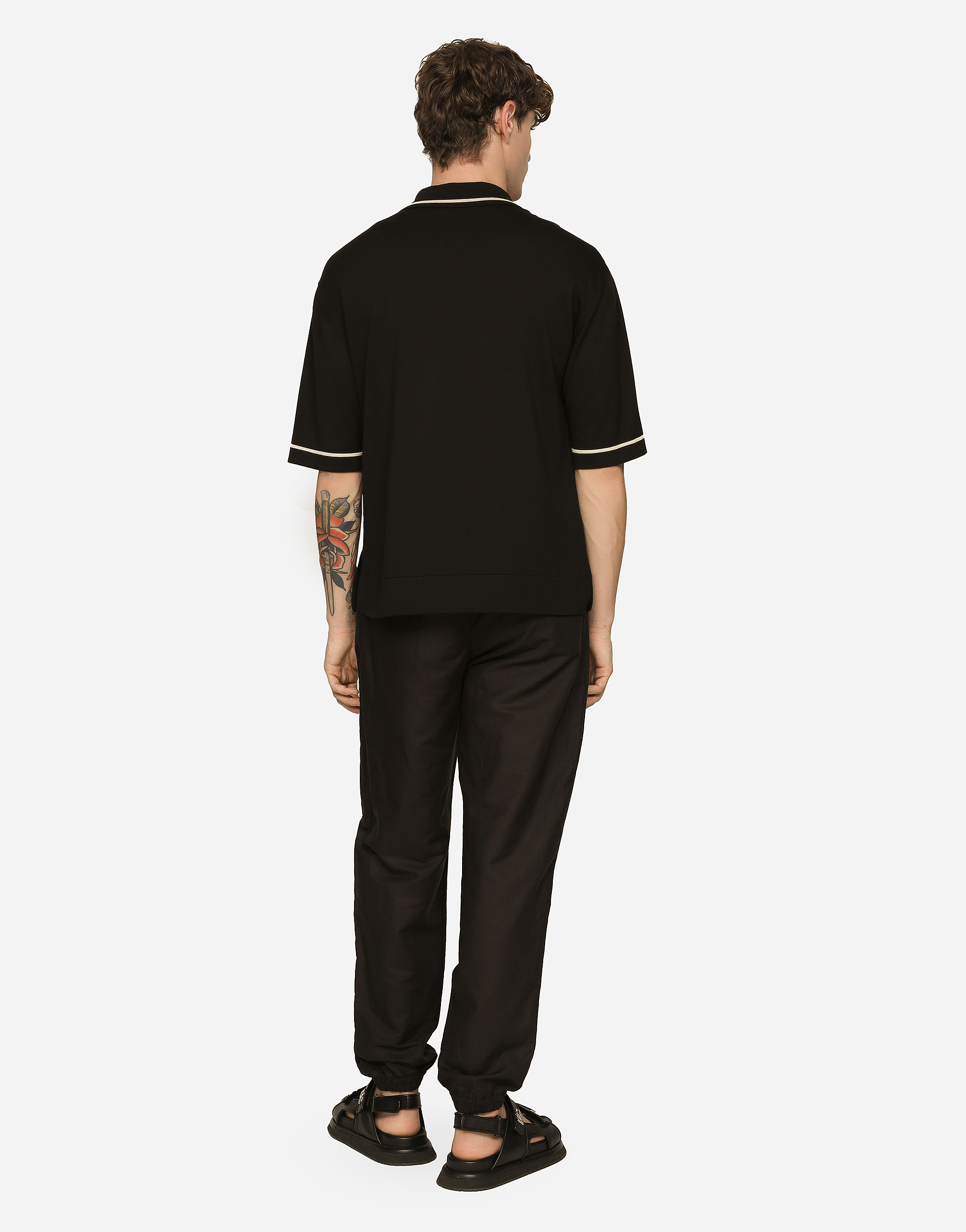 Shop Dolce & Gabbana Linen And Cotton Jogging Pants With Logo Label In Black