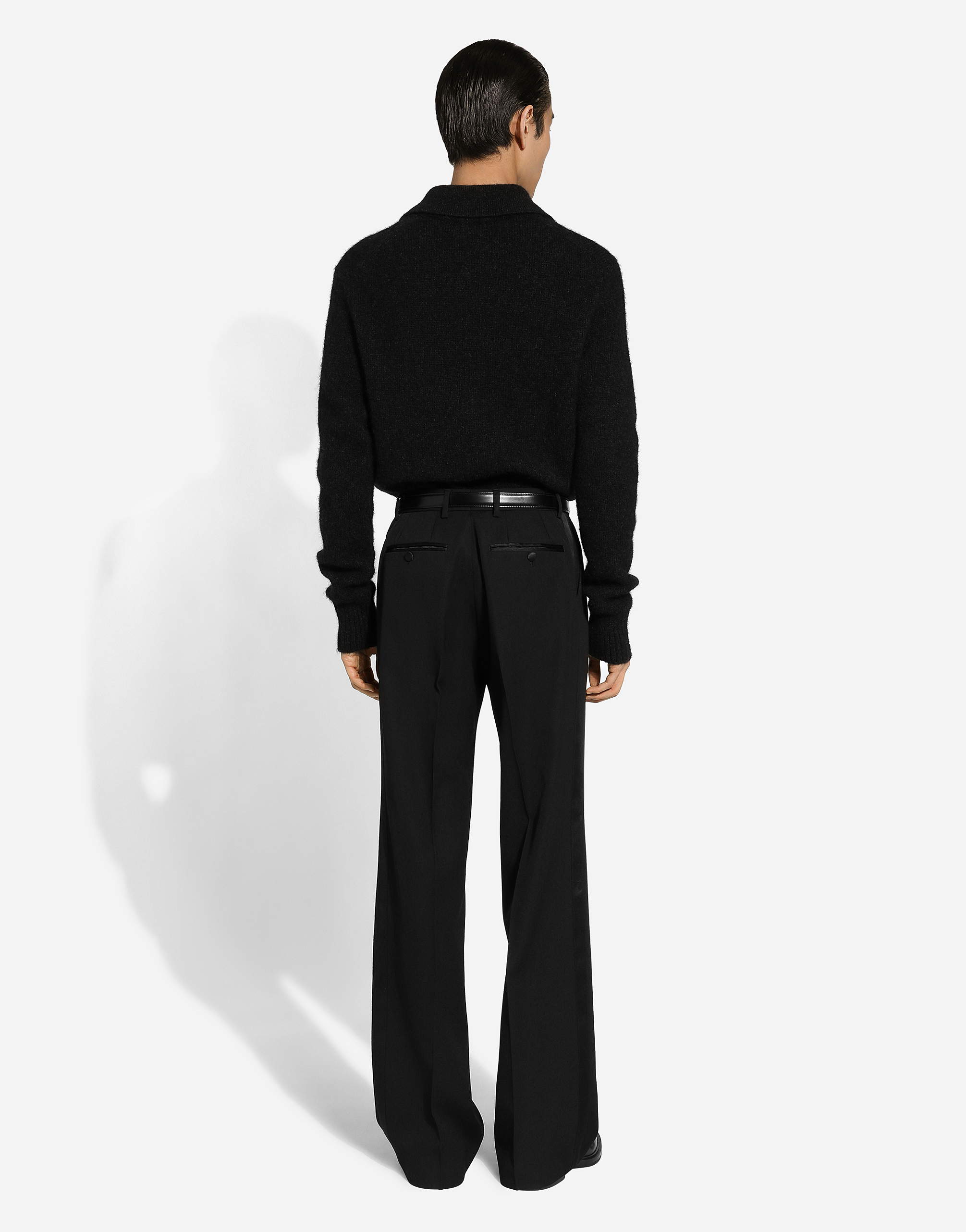  Dolce & Gabbana Long-sleeved Wool Polo-shirt With Embroidered Logo - Man Sweaters And Cardigans Gray 48 