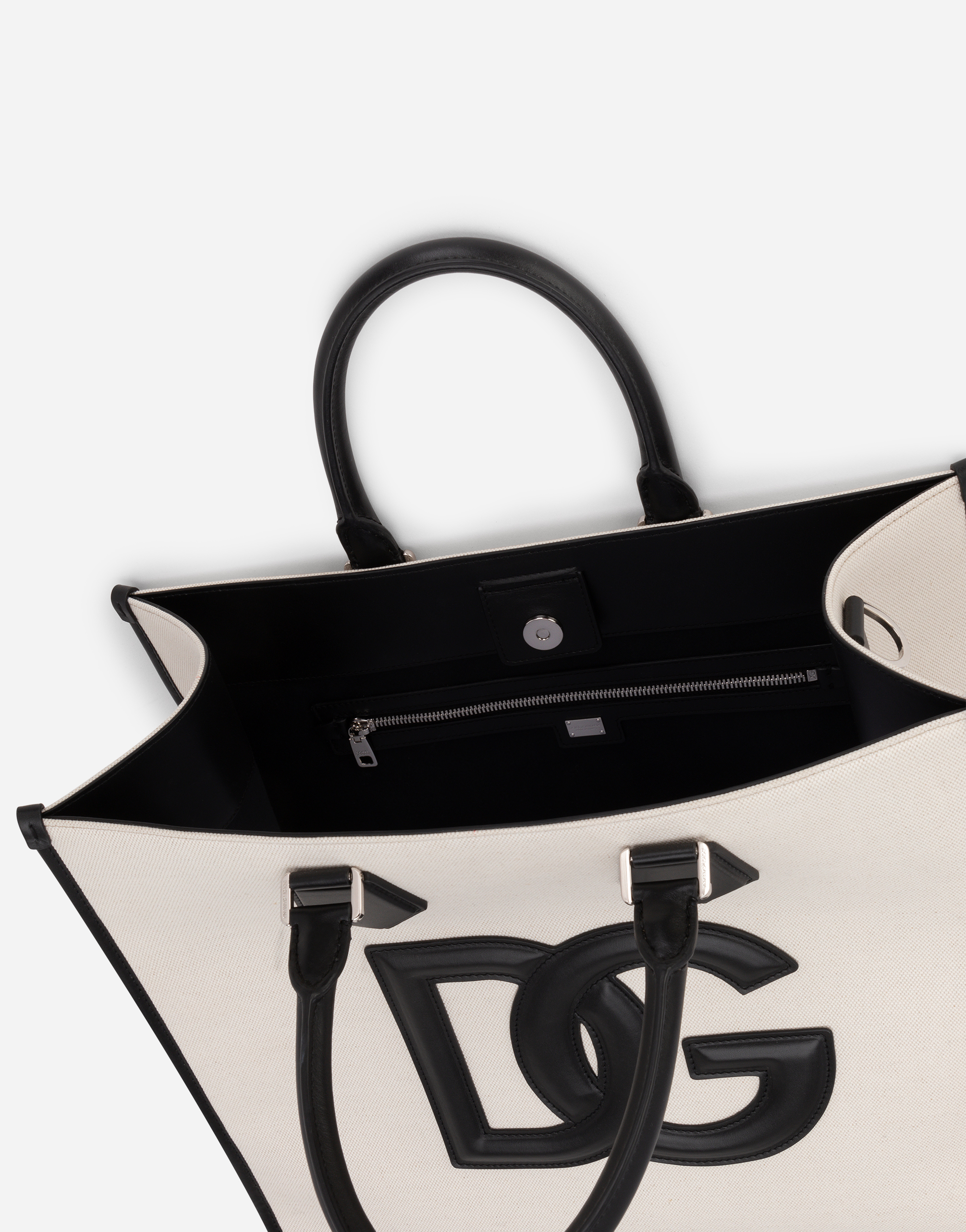 DOLCE & GABBANA CANVAS SHOPPER WITH CALFSKIN NAPPA DETAILS
