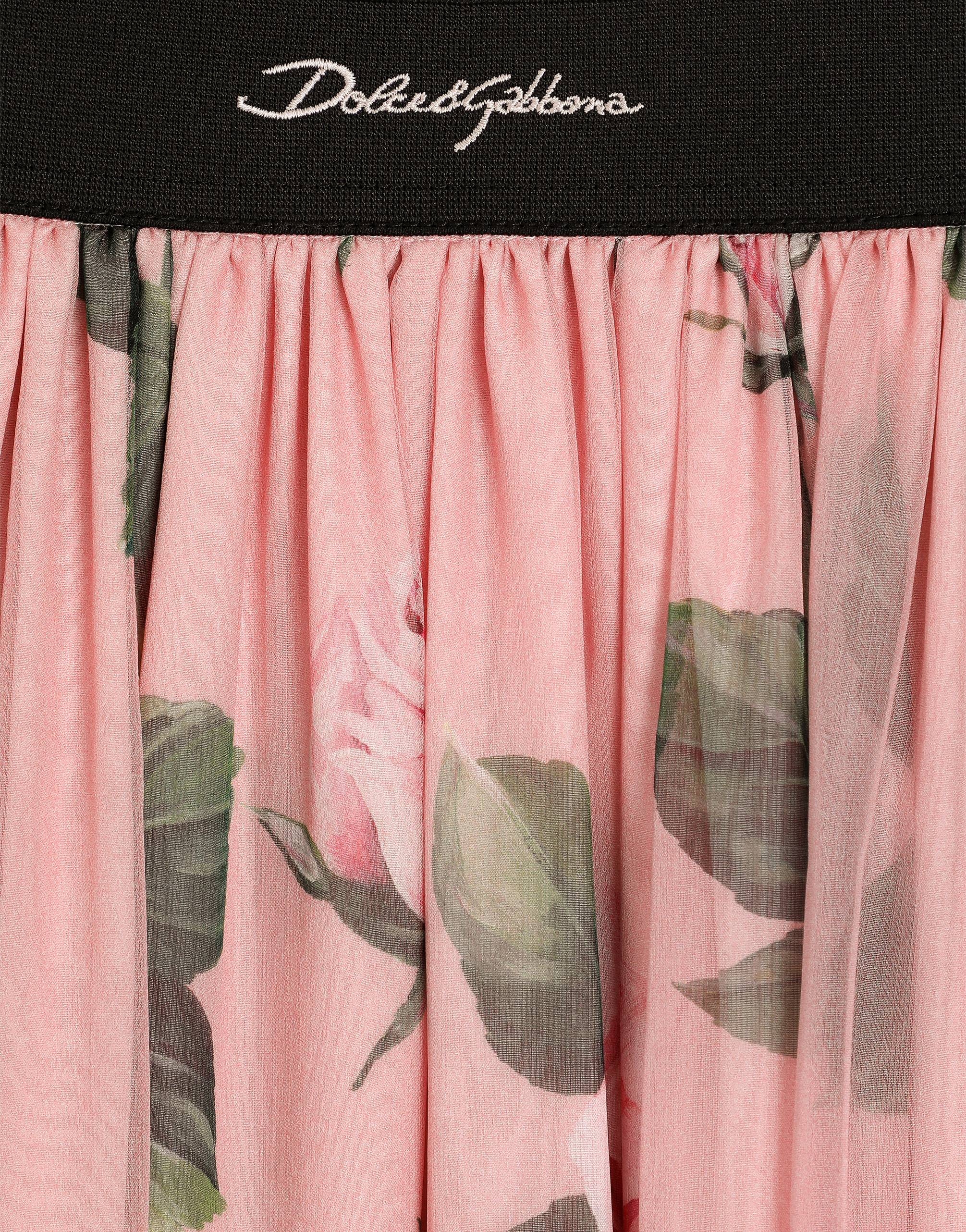 Dolce & Gabbana Chiffon Pants With Rose Print And Dolce&gabbana Logo In Print