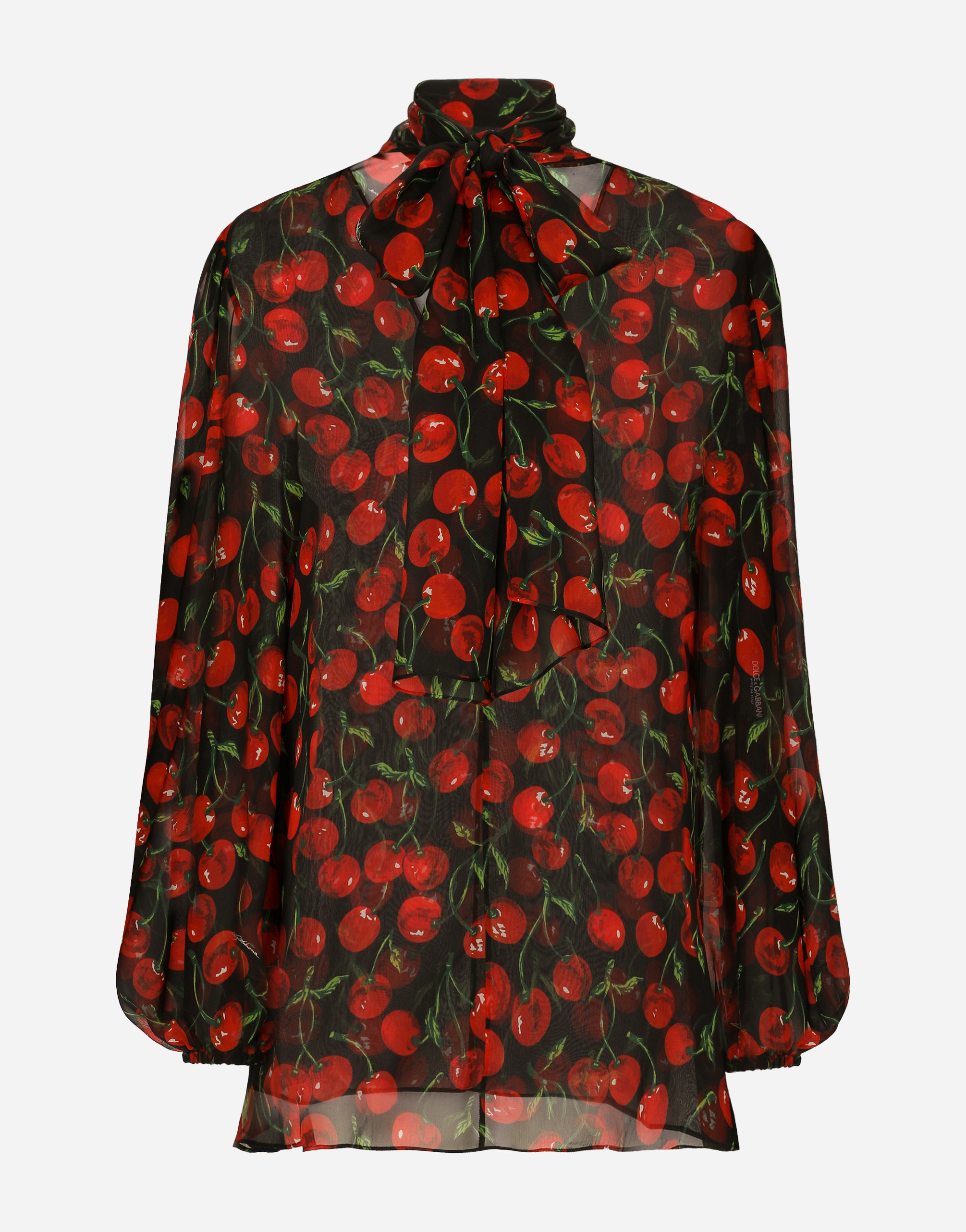 Dolce & Gabbana Cherry Chiffon Blouse With With Tie Neck In Multicolor