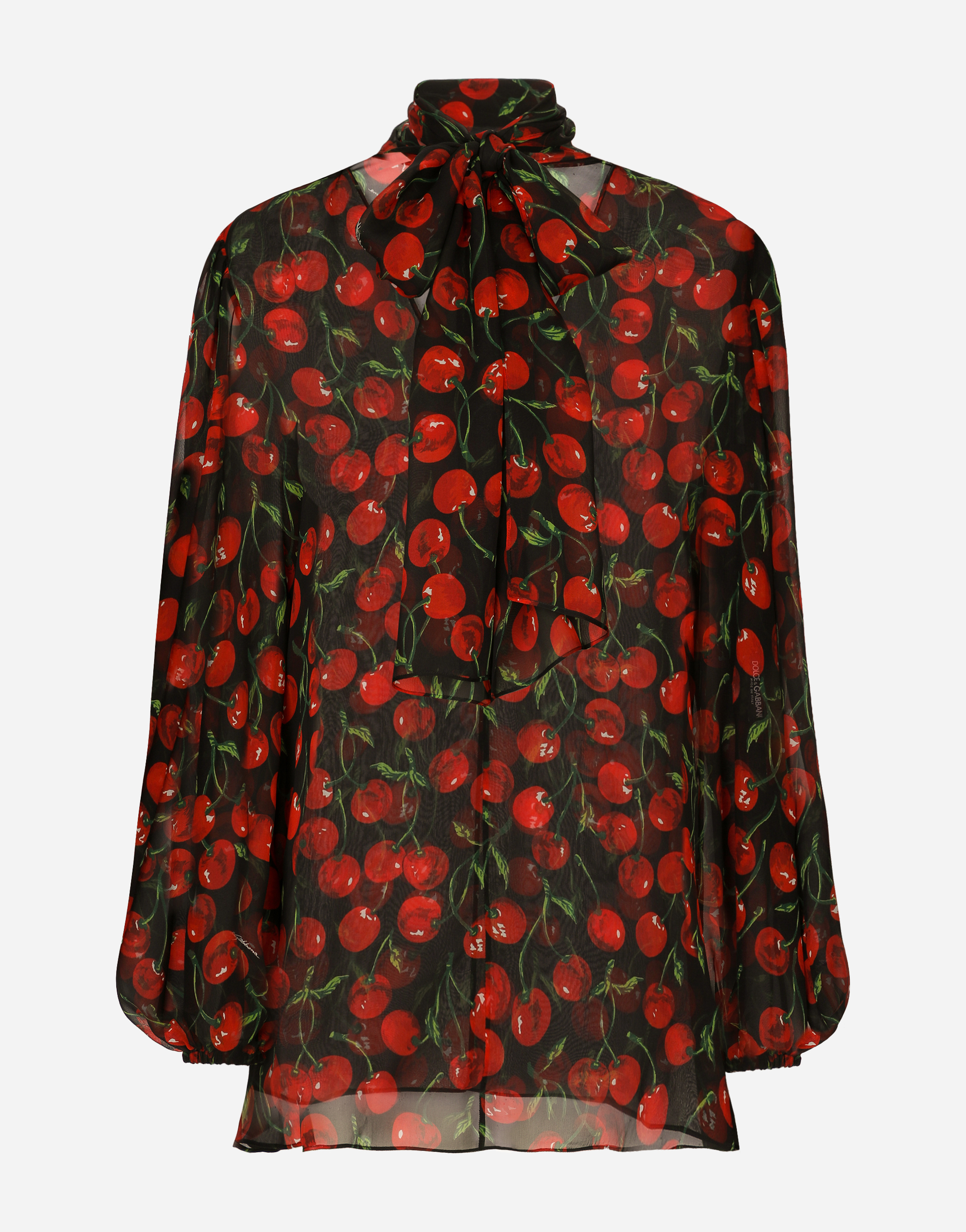 Shop Dolce & Gabbana Cherry-print Chiffon Pussy-bow Blouse In Multicolor