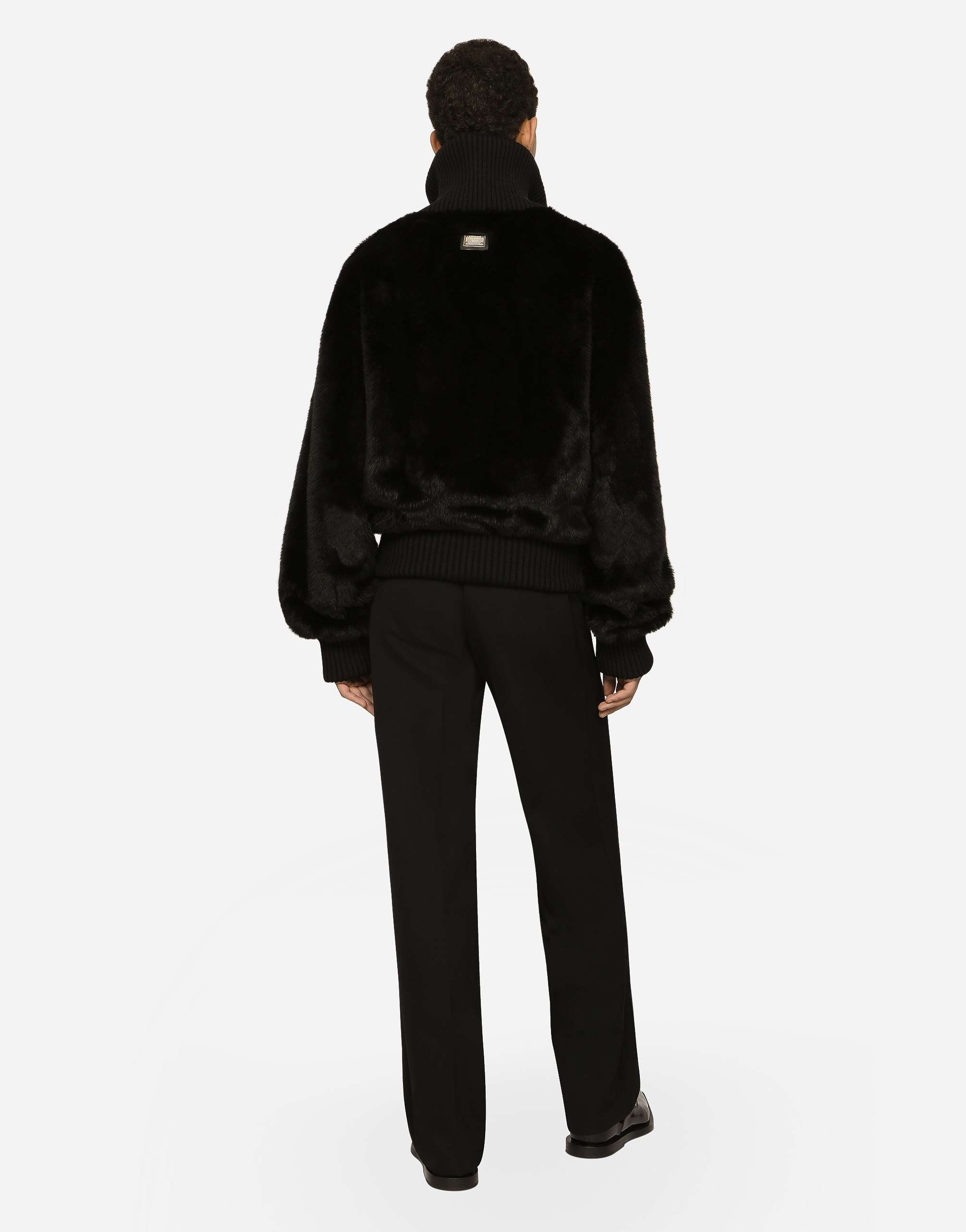 DOLCE & GABBANA FAUX FUR JACKET WITH LOGO TAG