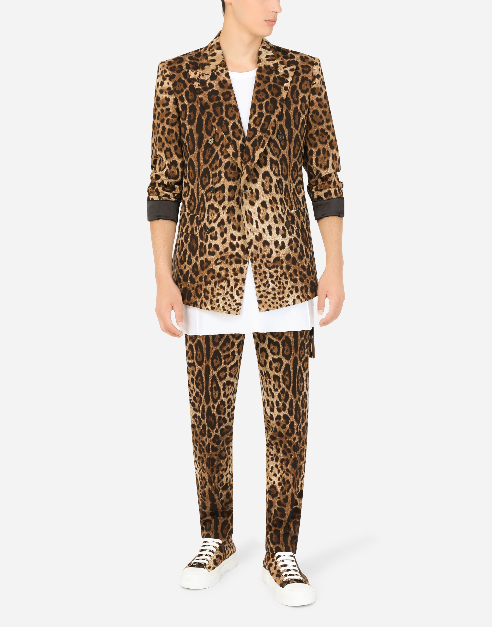 Double-breasted wool Sicilia-fit suit with leopard print