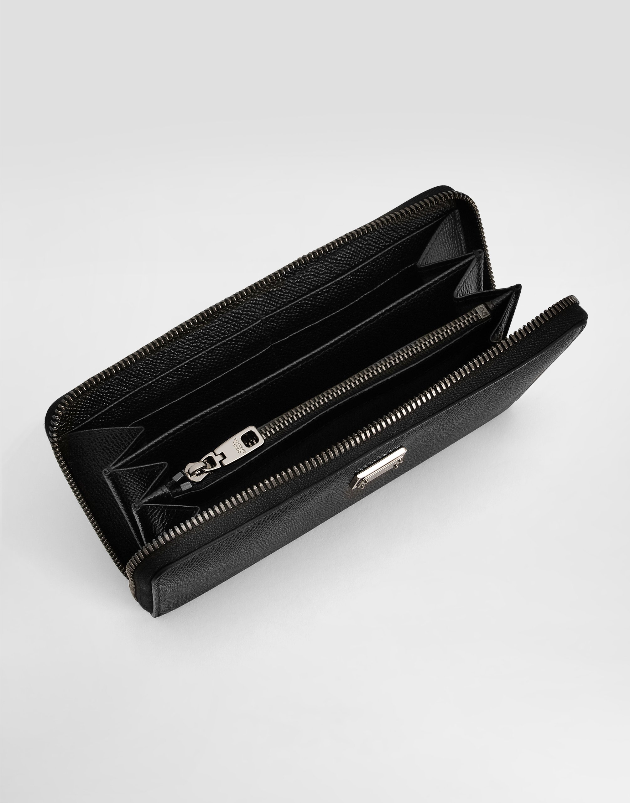 Calfskin zip-around wallet with branded plate