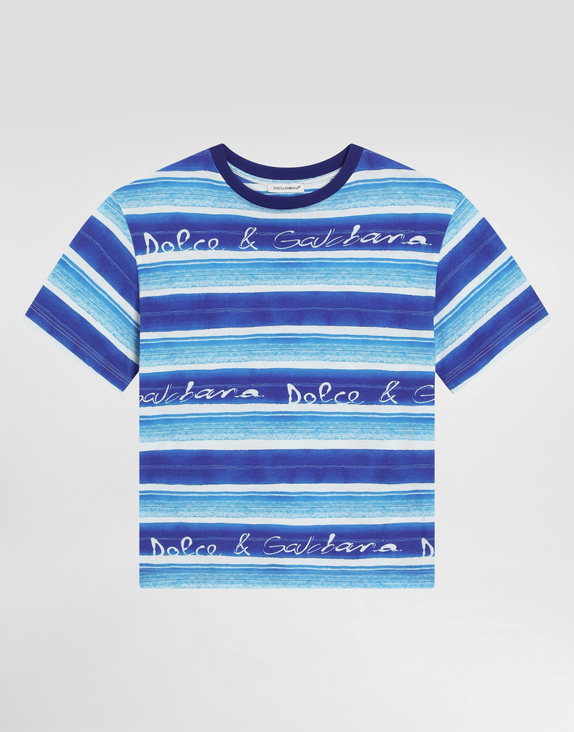 Jersey T-shirt with striped print in Blue for Boys