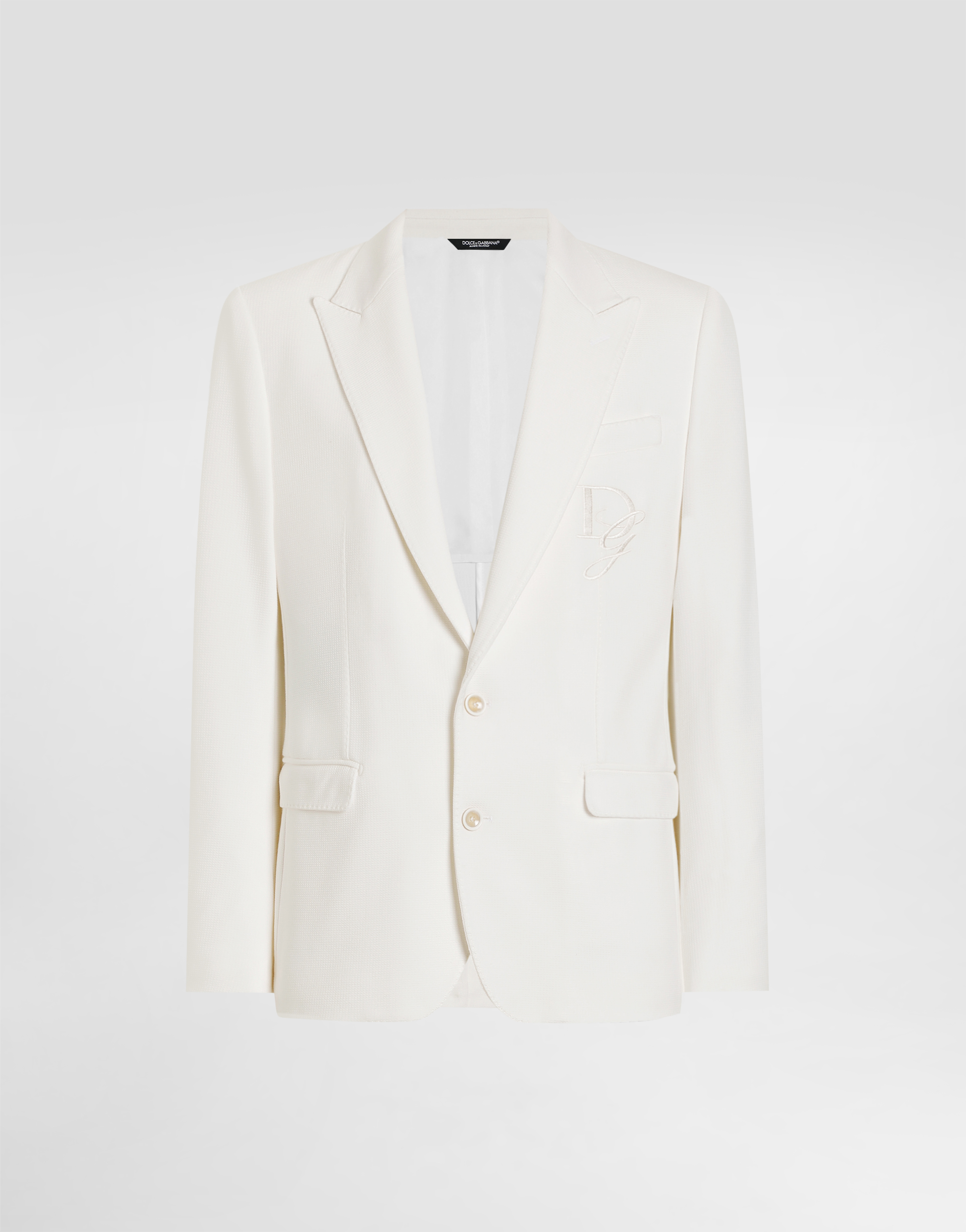 Dolce & Gabbana Single-breasted Stretch Jersey Jacket With Logo Embroidery - Man Suits And Blazers White 50