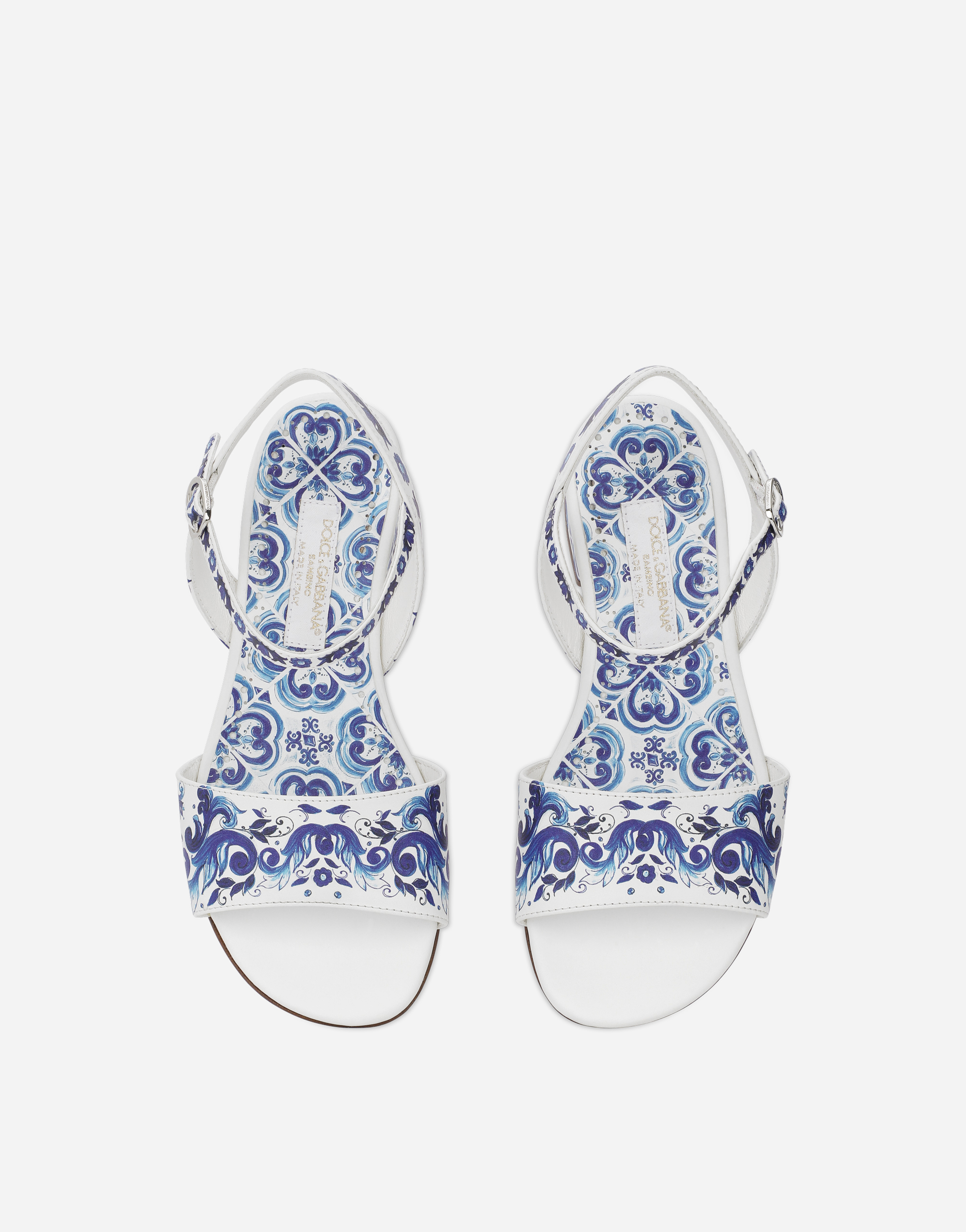 Majolica-print calfskin sandals