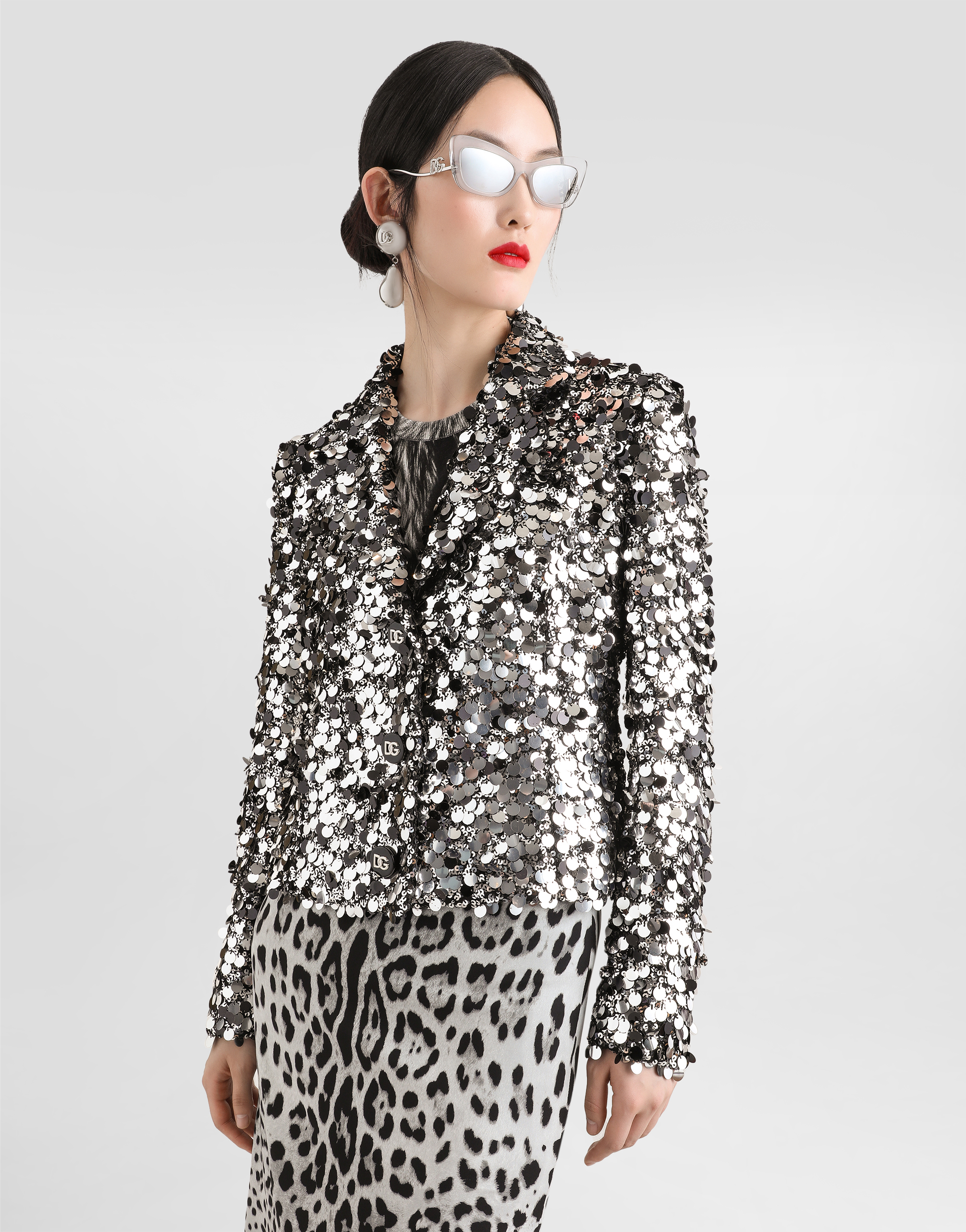 Dolce & Gabbana Short Single-breasted Jacket With Sequin Embellishment In Silver