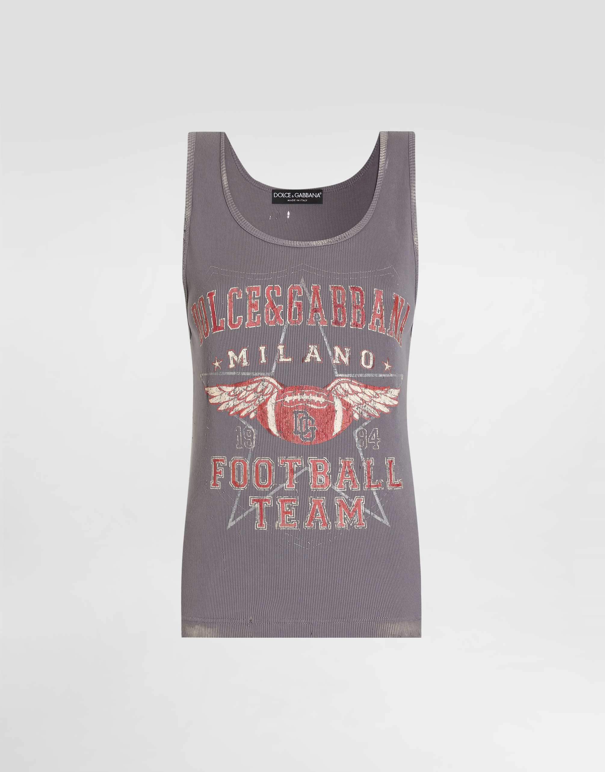 Ribbed tank top with distressed effect and print in Multicolor for