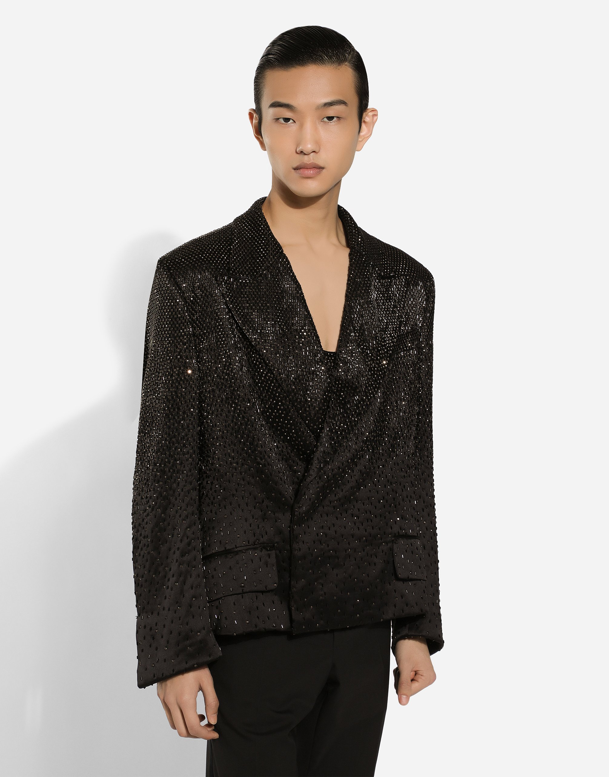 Double-breasted Sicilia-fit jacket in embroidered satin