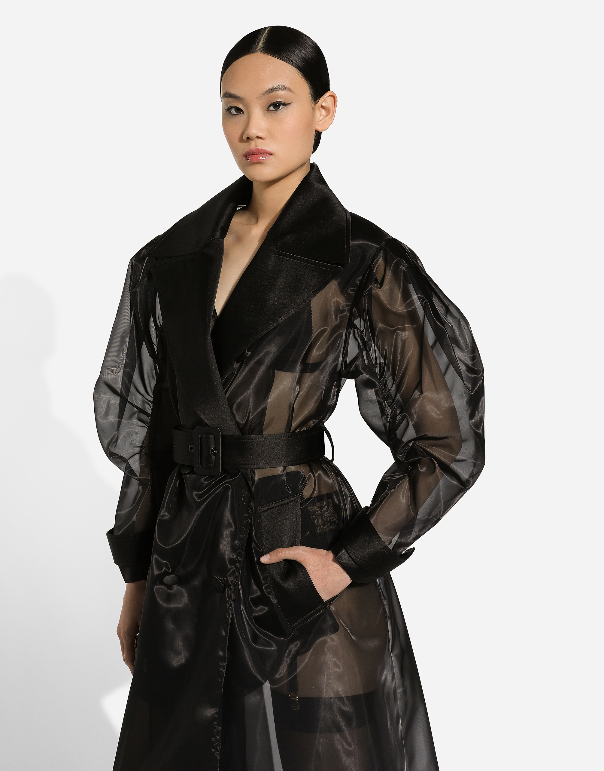 Dolce & Gabbana Double-breasted Long Coat In Black