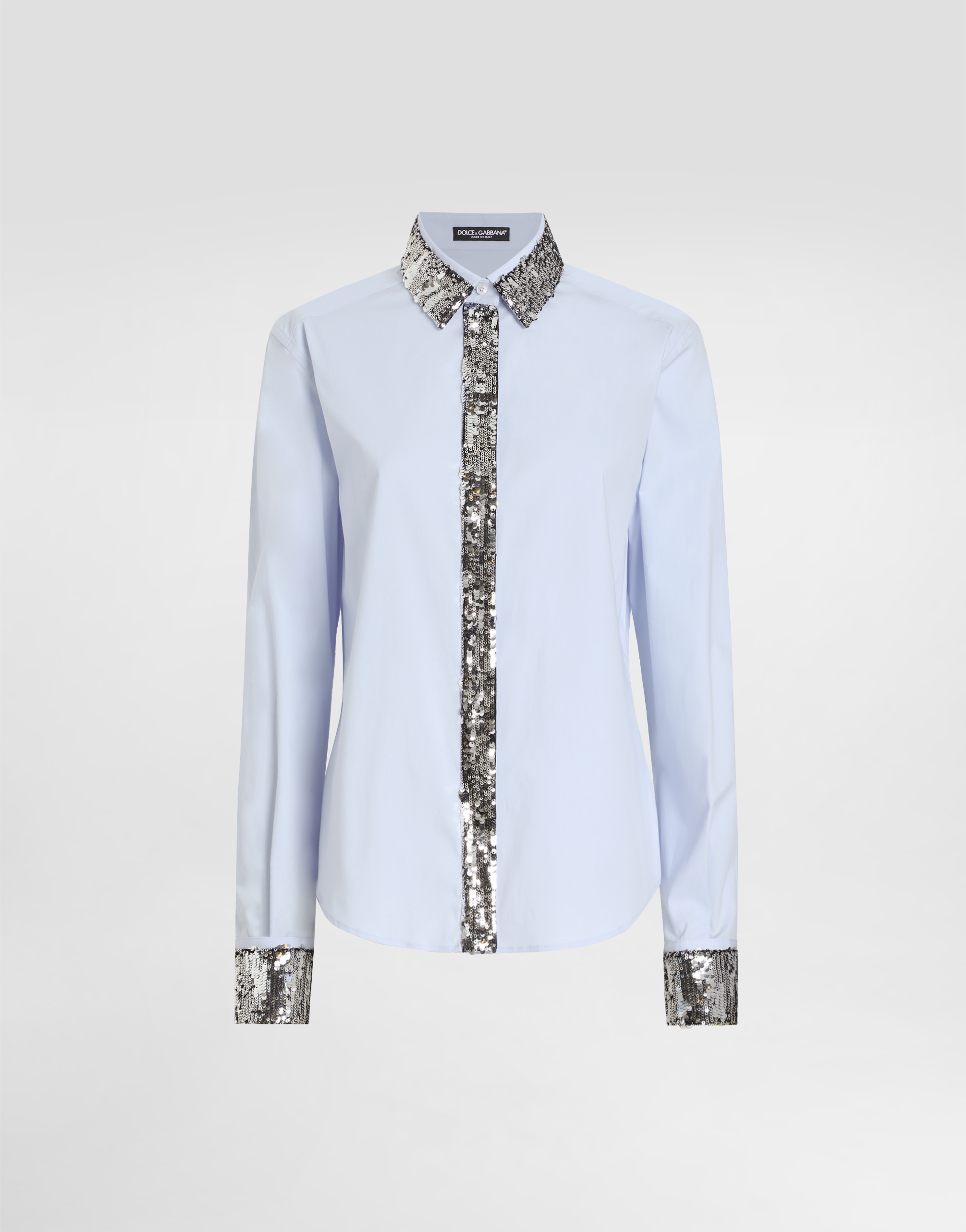 Dolce & Gabbana Cotton Poplin Shirt With Sequin Details In ブルー