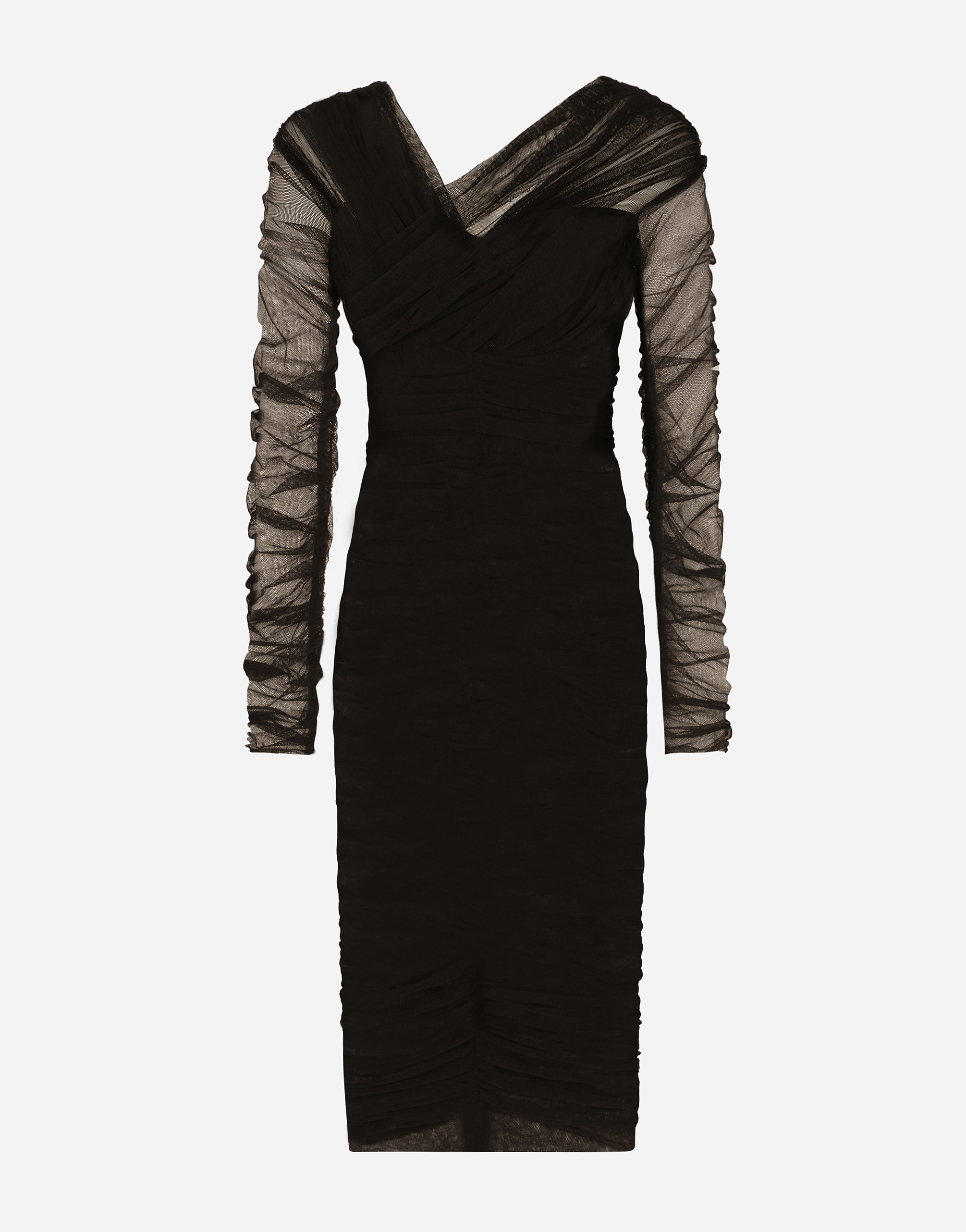 Dolce & Gabbana Draped Midi Dress In Cotton Tulle In Black
