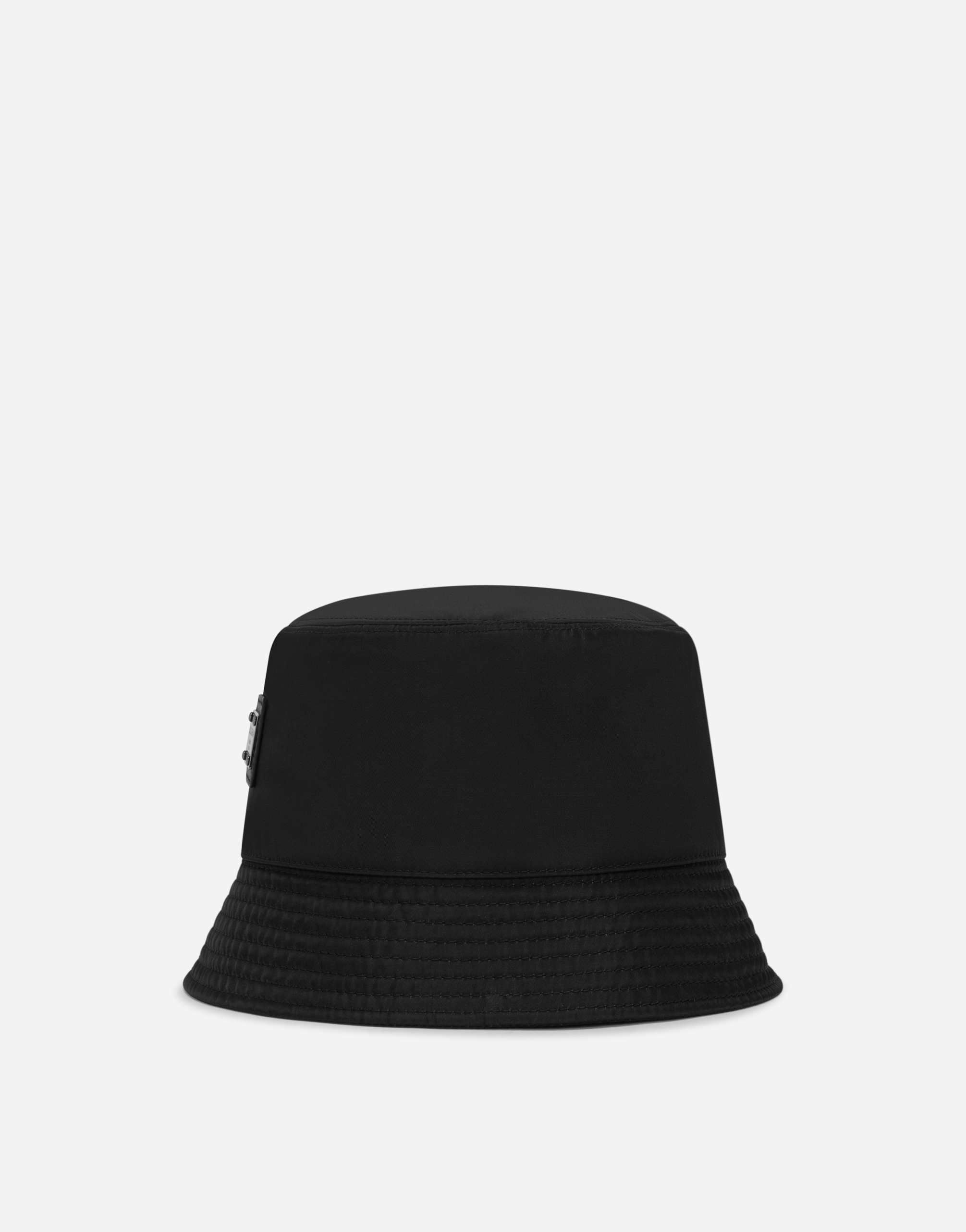 Dolce & Gabbana Nylon Bucket Hat With Branded Plate In Black