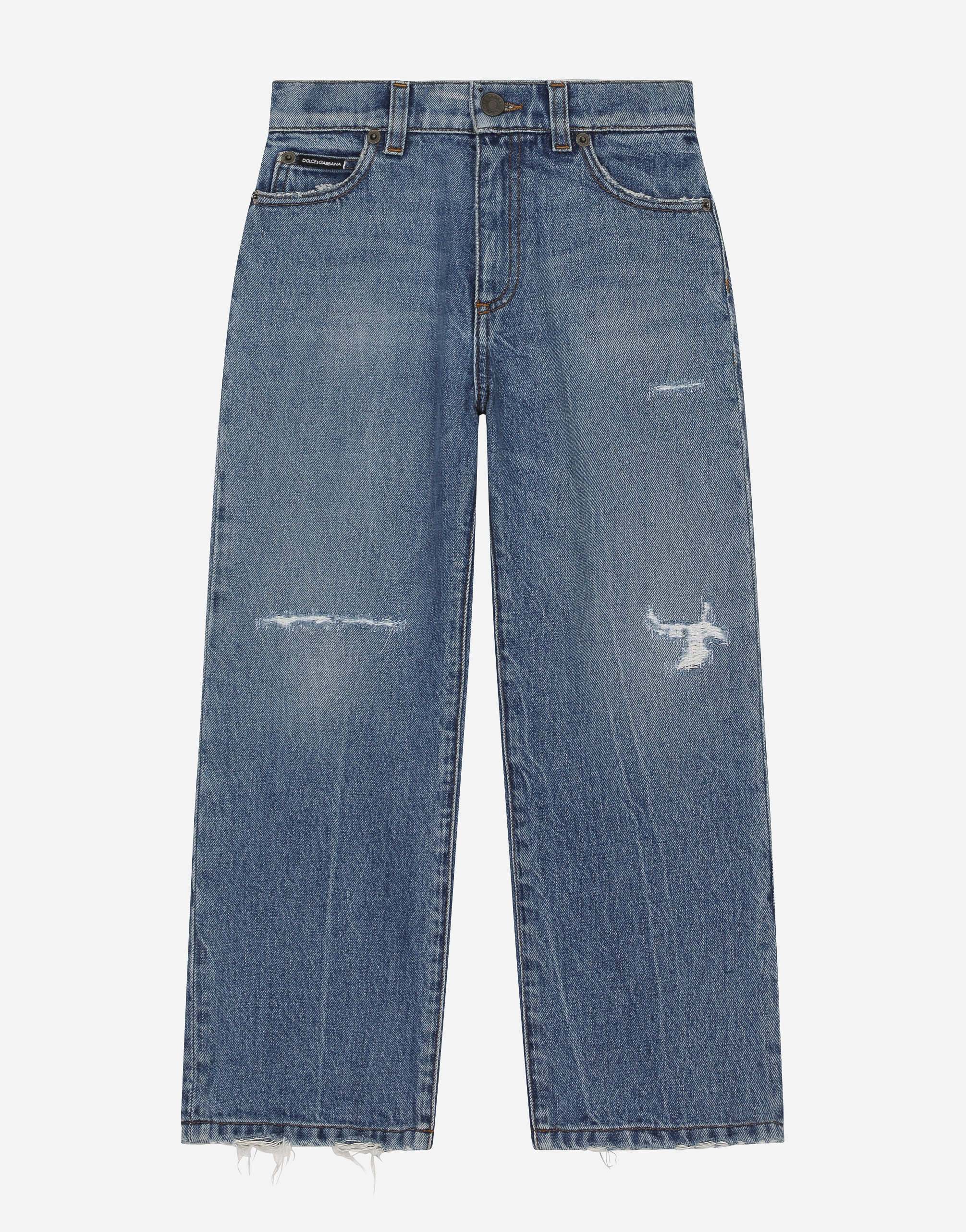 Dolce & Gabbana 5-pocket Treated Denim Jeans With Logo Tag In Blue