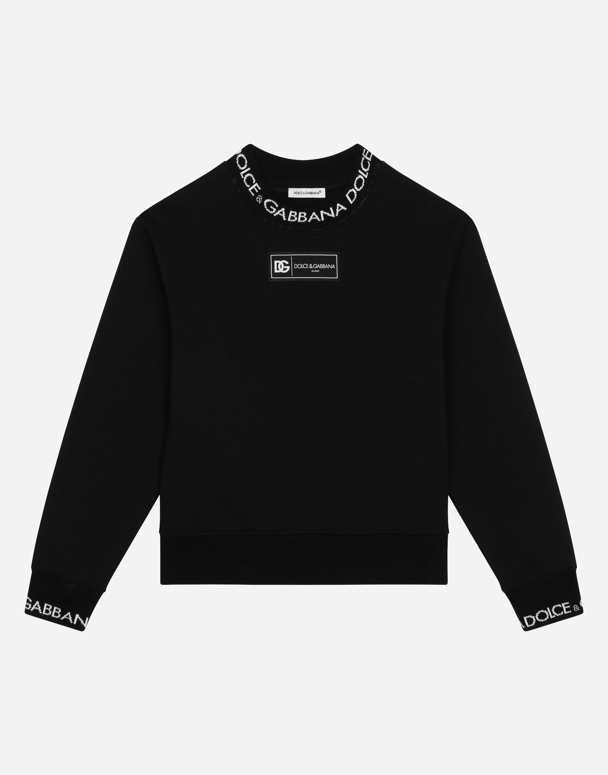 【関税&送料込】Dolce & Gabbana Black Wool Blend Sweatshirt Wool round-neck sweater with branded tag in Black for Men