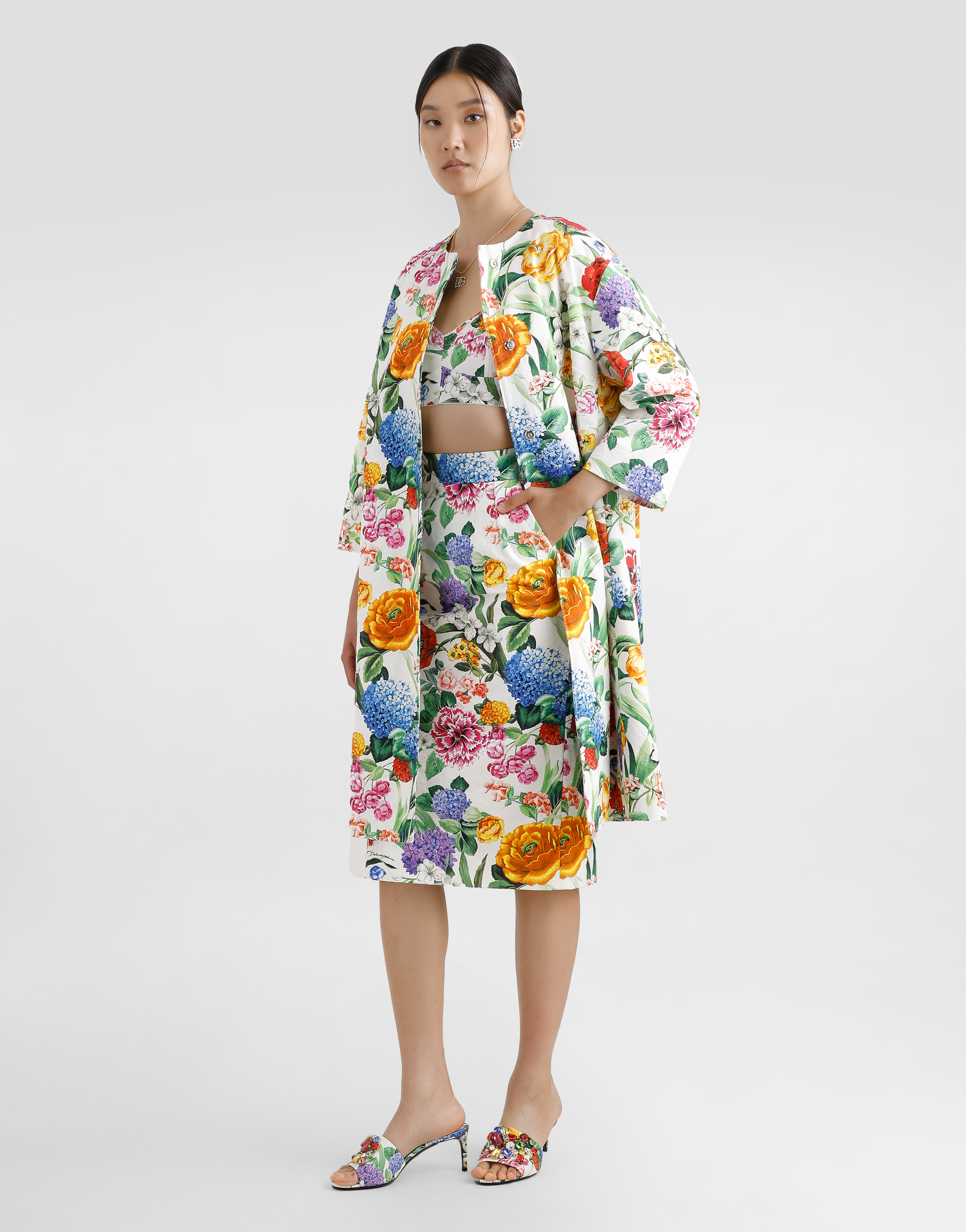 Dolce & Gabbana Floral-print Cotton Jacquard Coat In Print