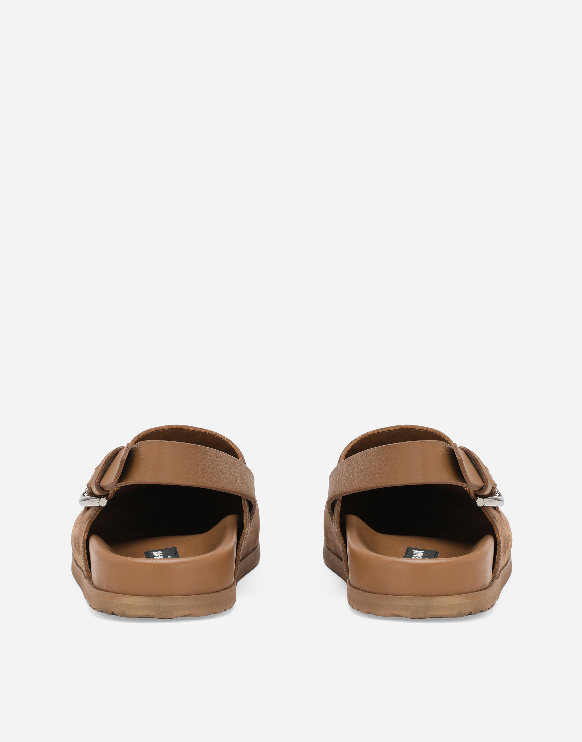 Dolce & Gabbana Logo-plaque Suede Mules In Marrone