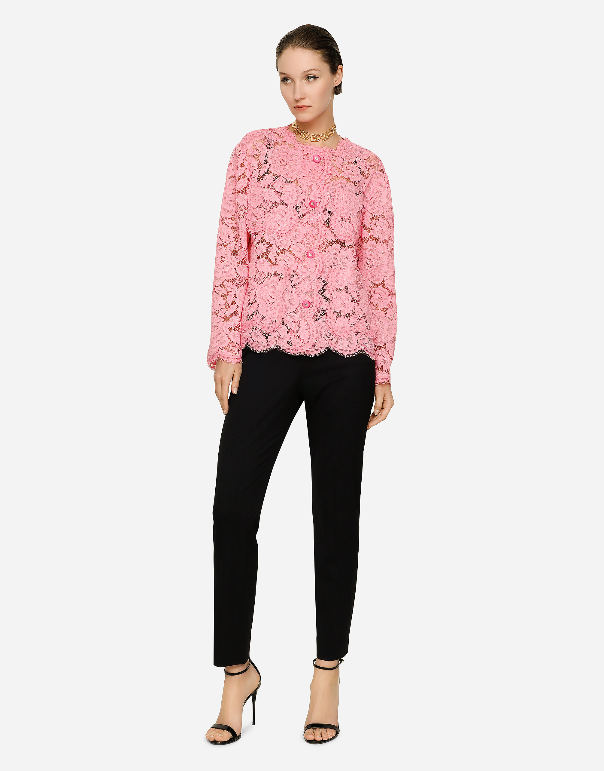 Shop Dolce & Gabbana Single-breasted Lace Jacket In Pink