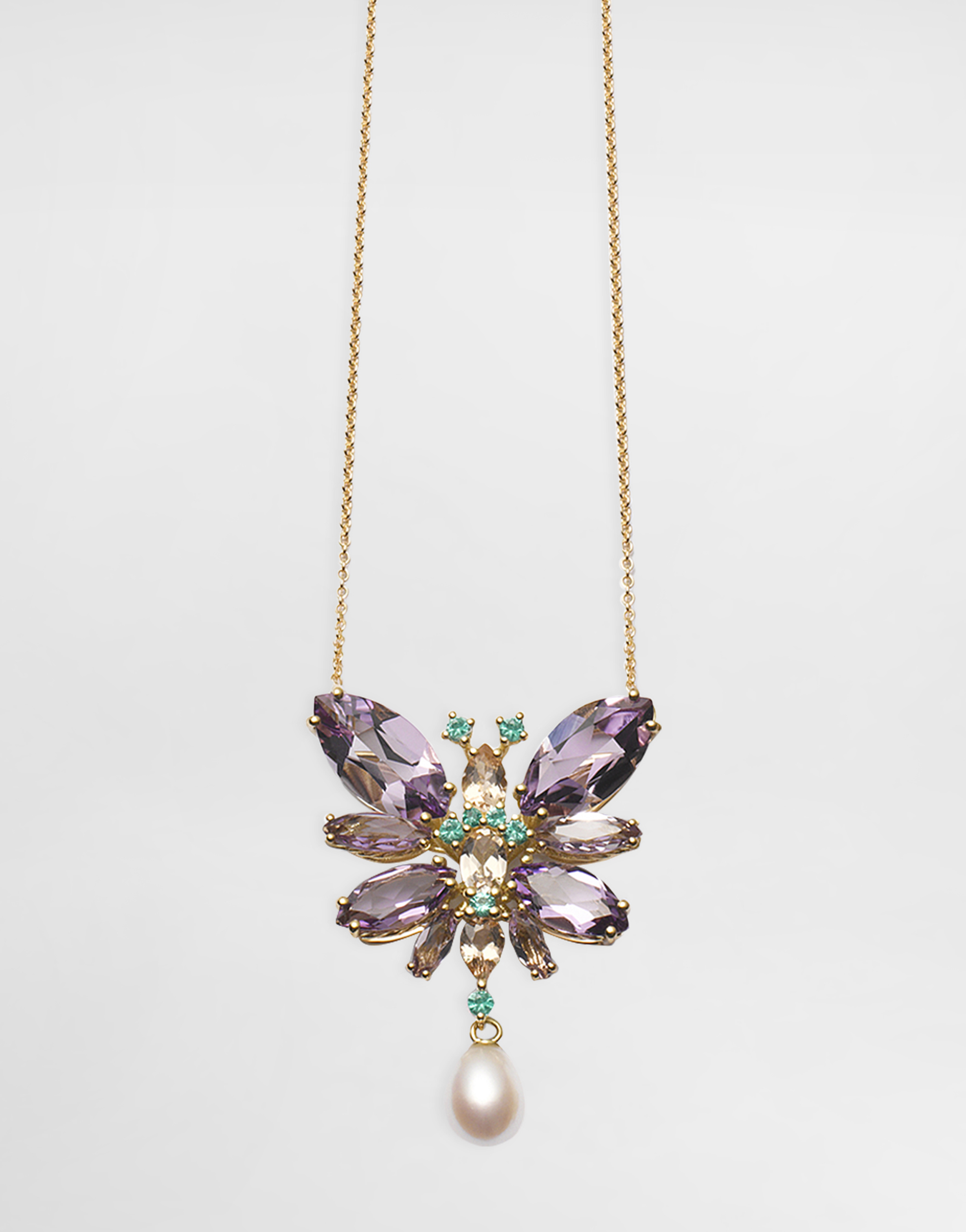 Butterfly Necklace 18-carat yellow gold and amethysts