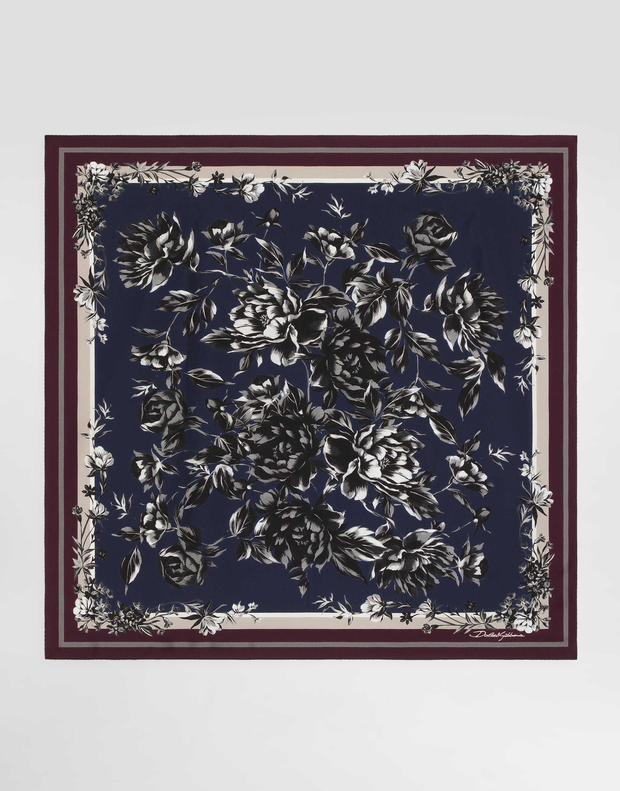Peony-print silk scarf 70x70