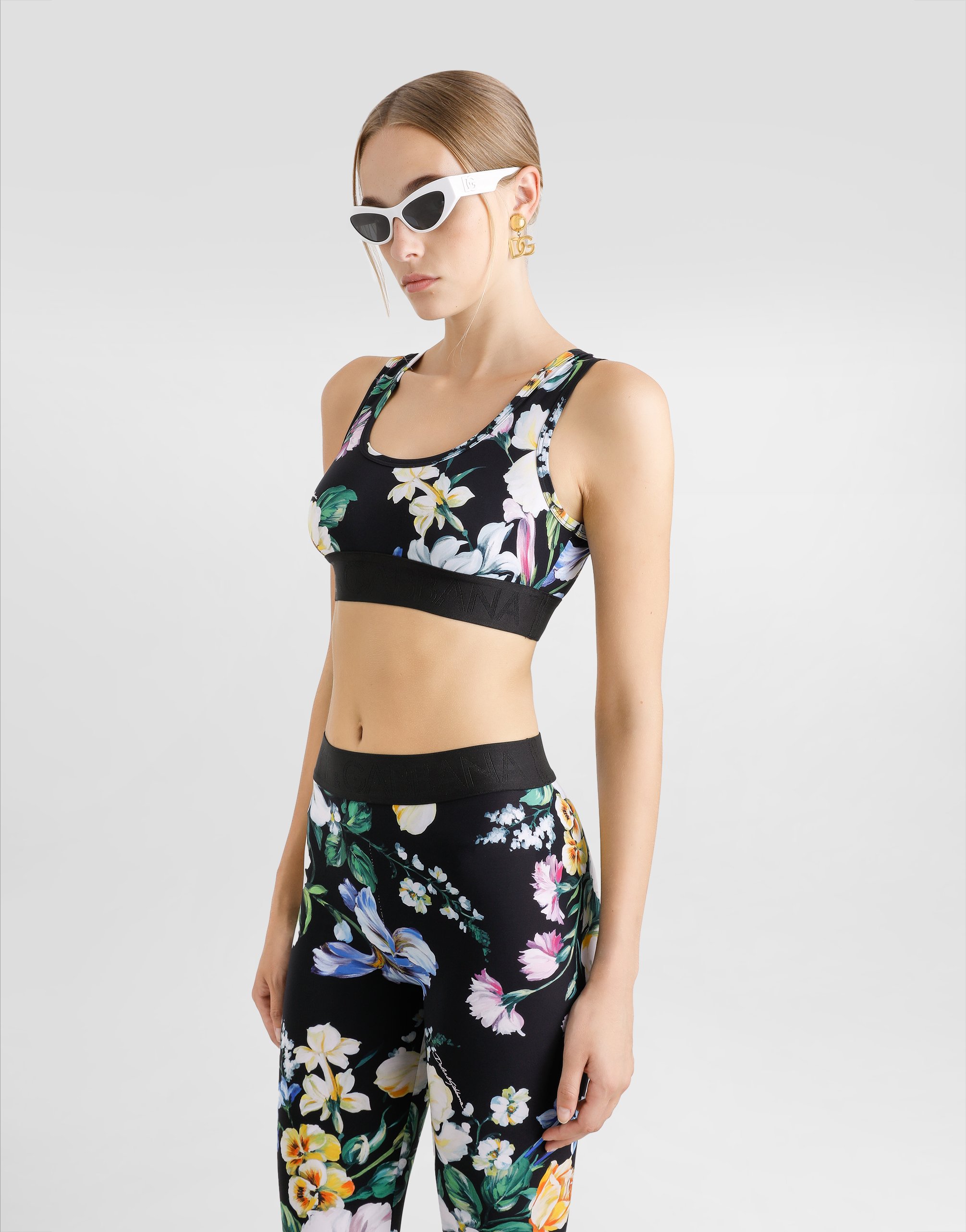 Dolce & Gabbana Activewear Bra Top In Floral-print Jersey In Print