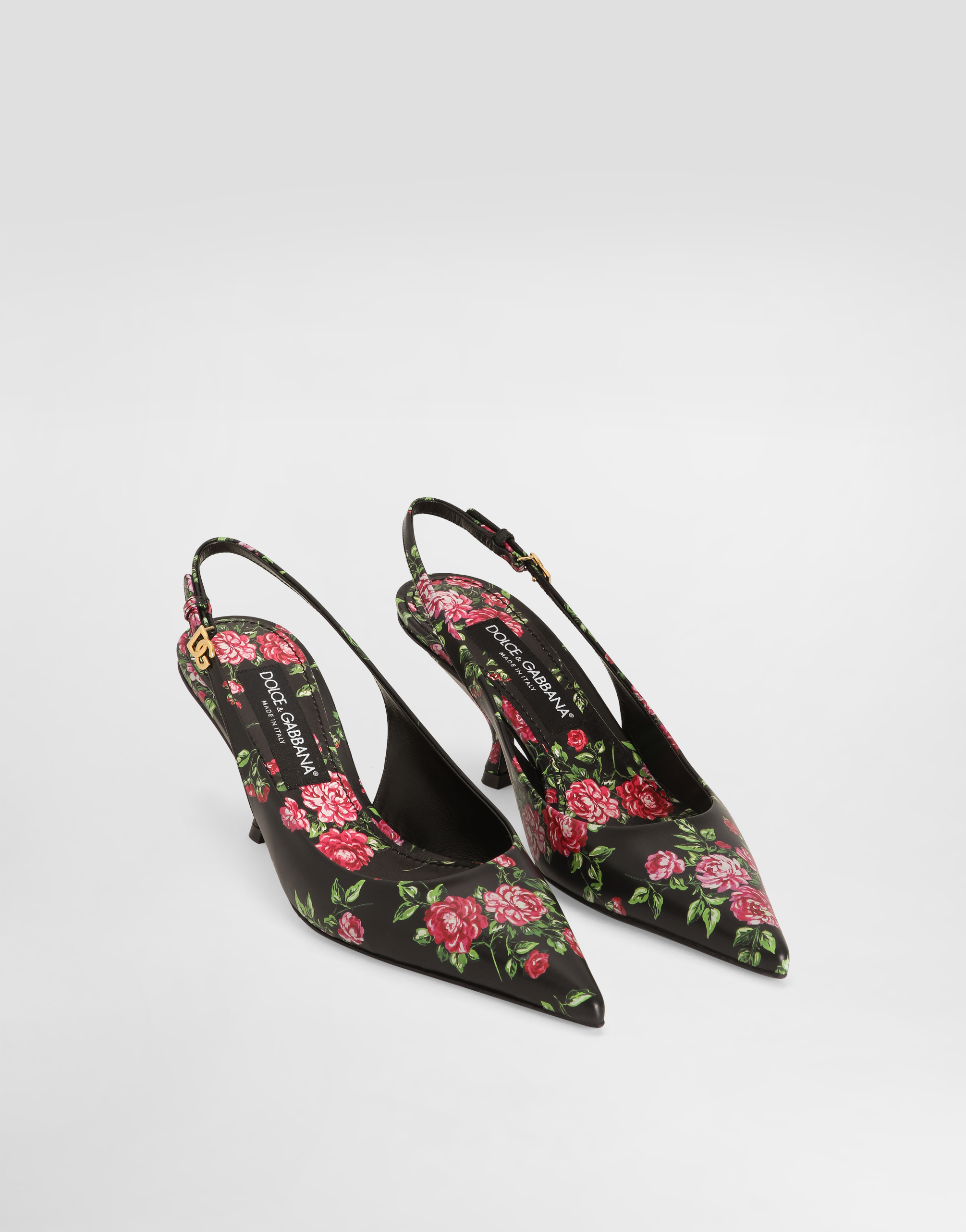 Lollo calfskin slingback with rose print