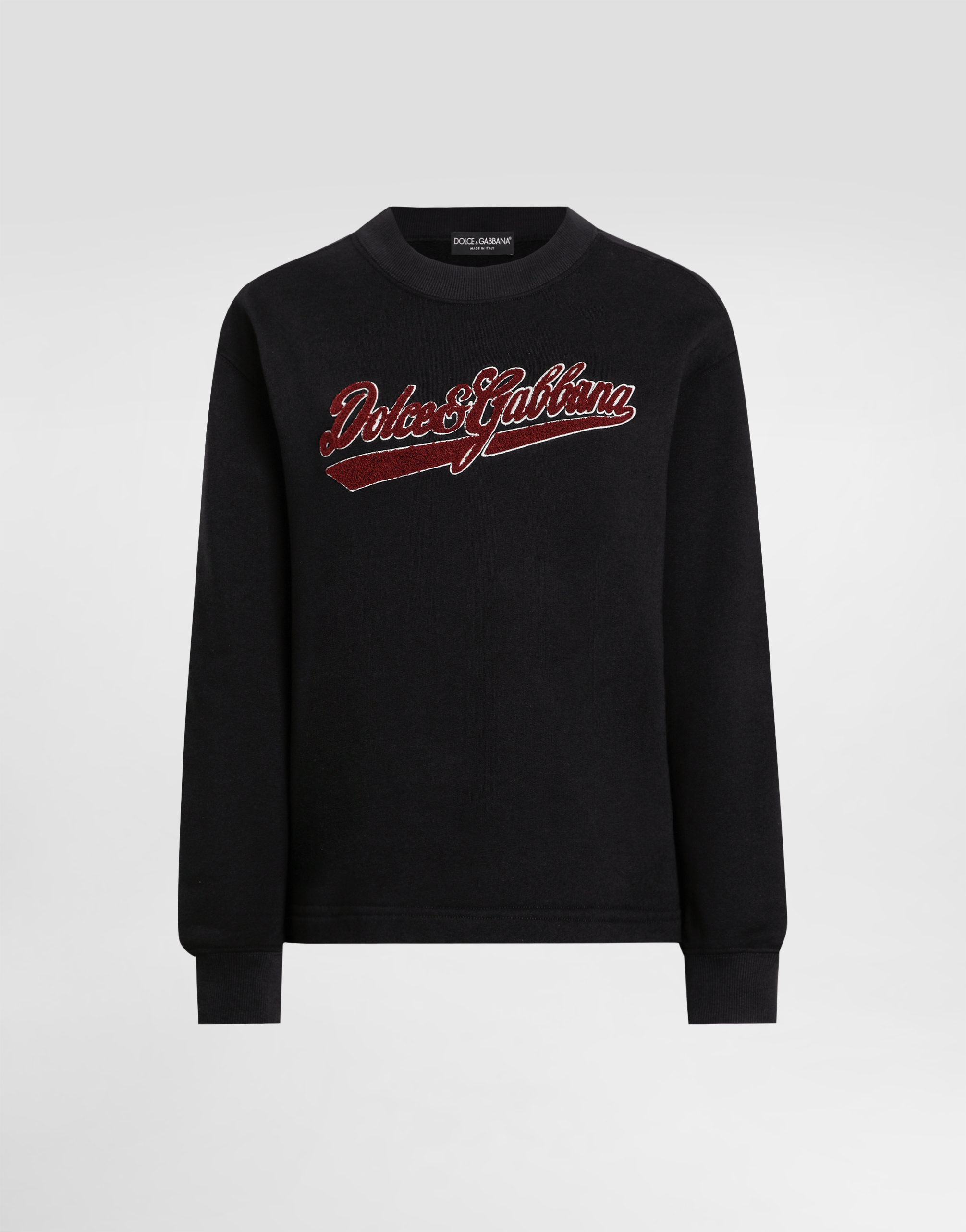 Dolce & Gabbana Felpa Girocollo In Cotone Con Patch In Black