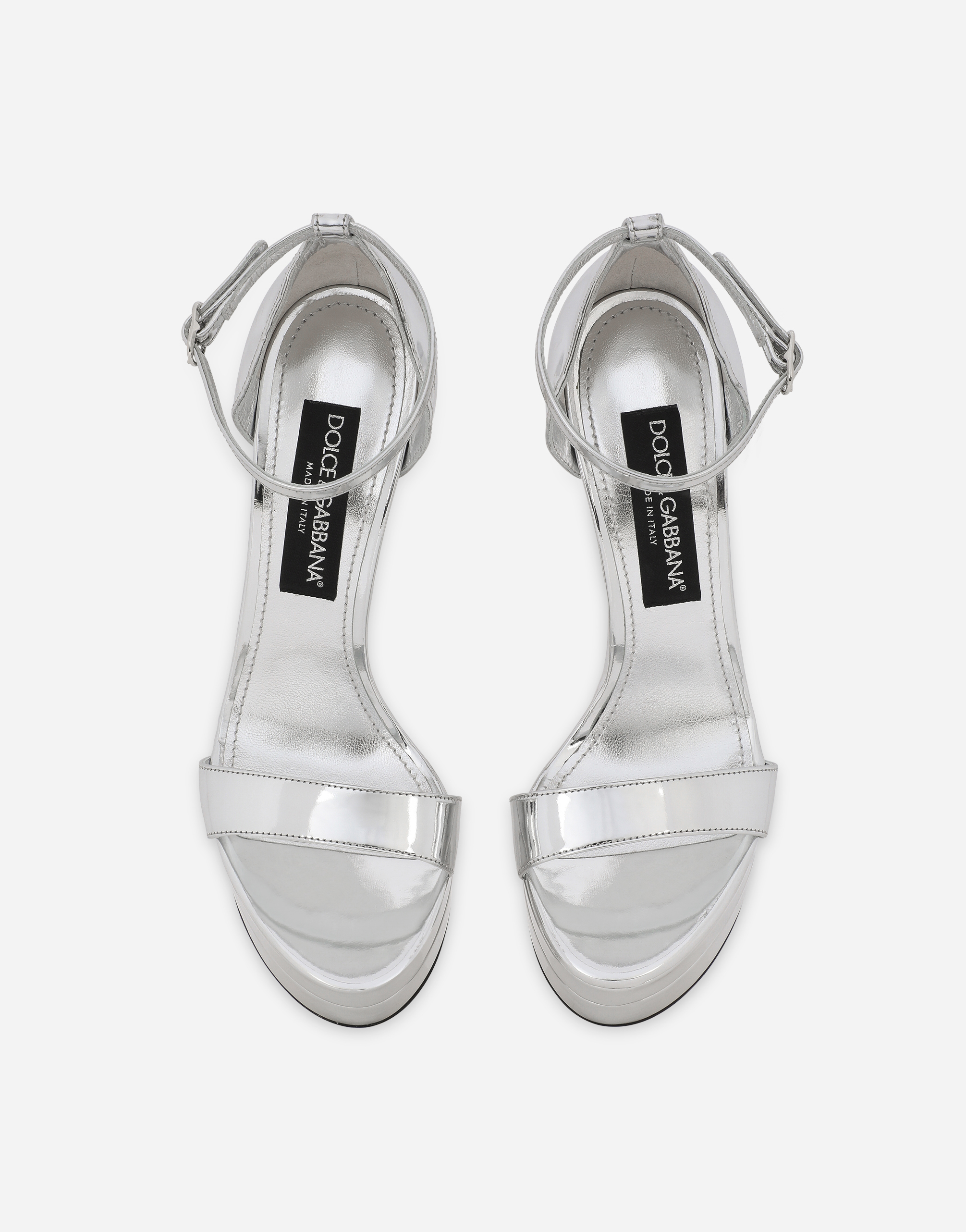 DOLCE & GABBANA MIRRORED-EFFECT CALFSKIN PLATFORM SANDALS