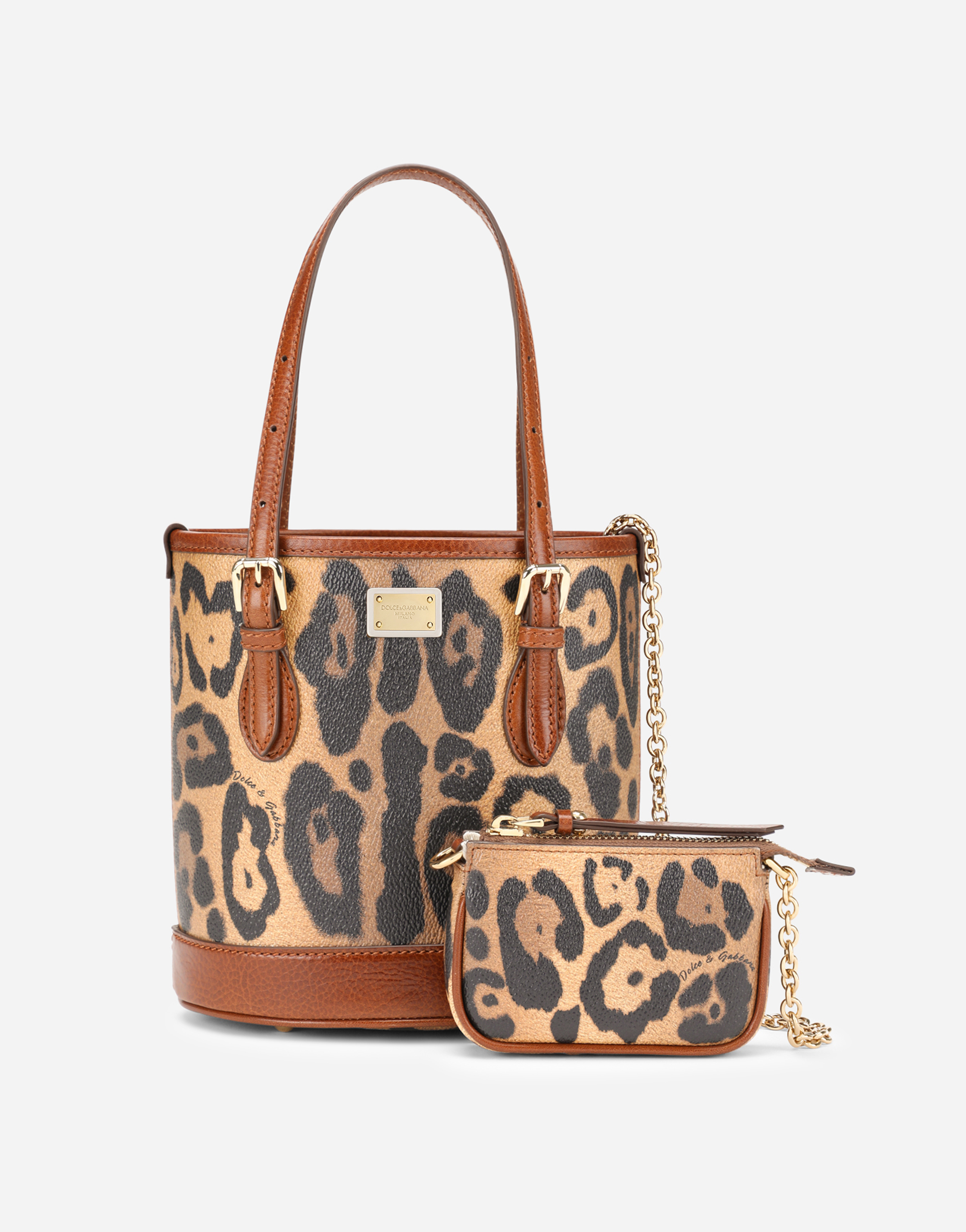 Small bucket bag in leopard-print Crespo with branded plate