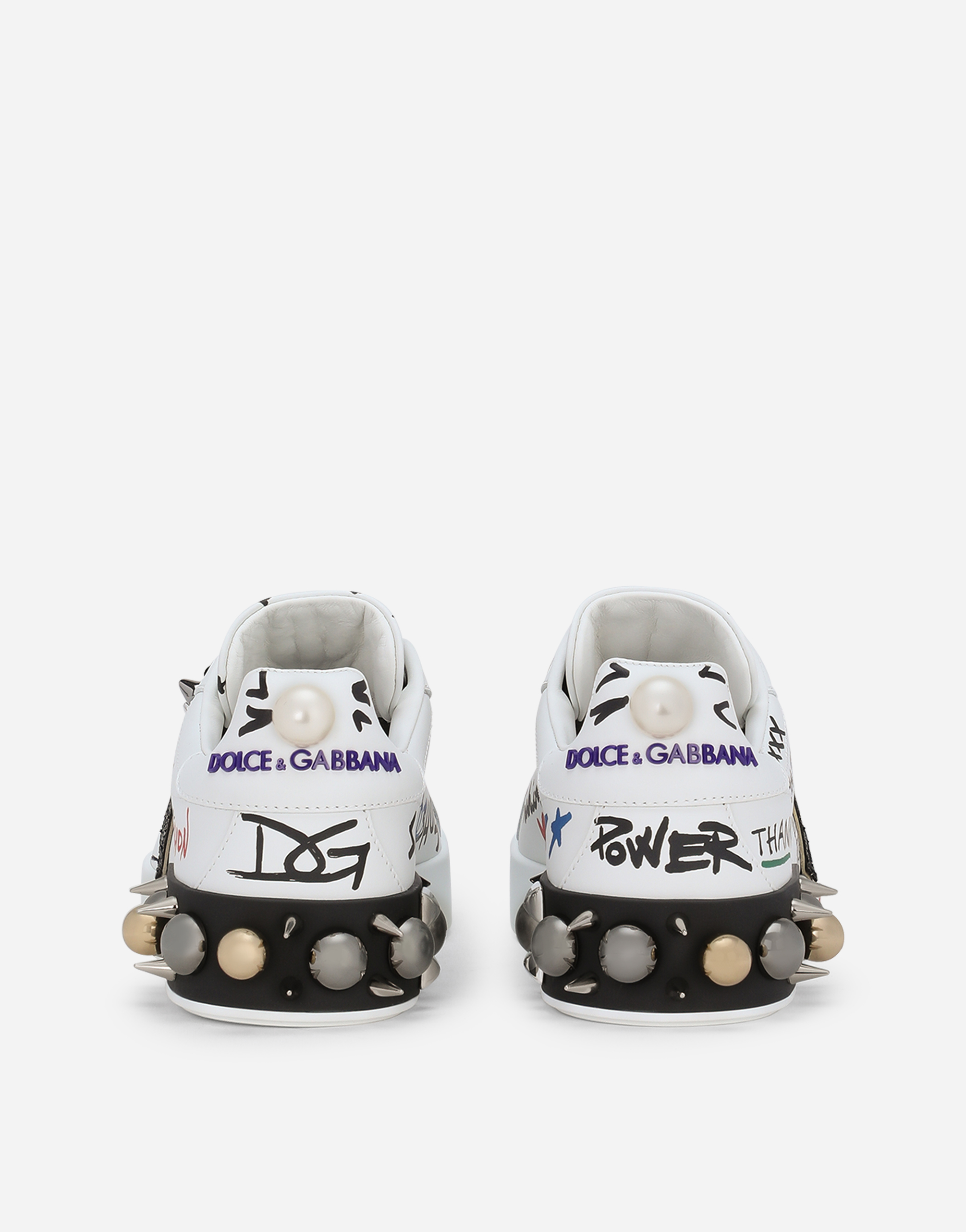 Dolce & Gabbana Printed Calfskin Portofino Sneakers With Patch In Multicolor