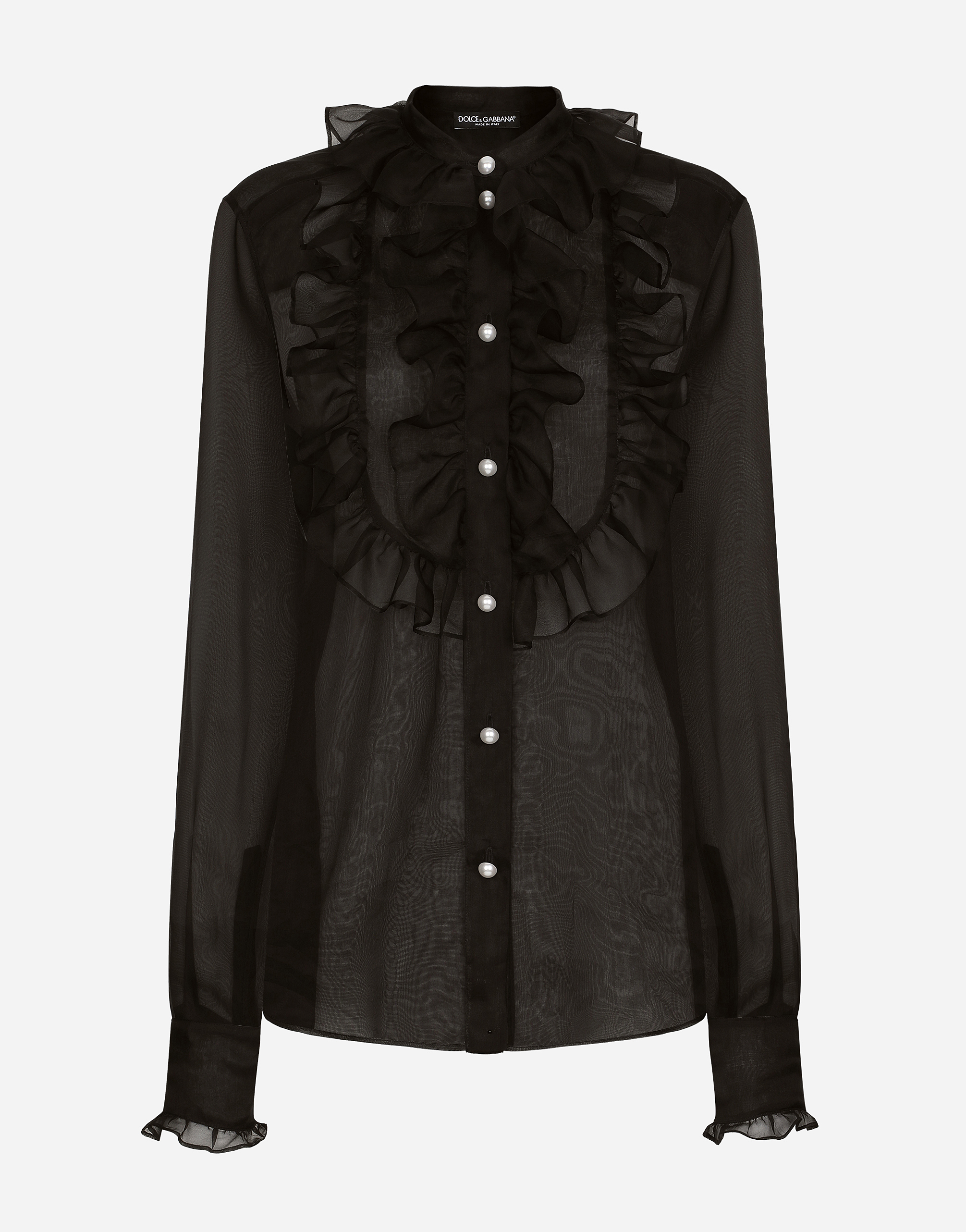 Dolce & Gabbana Organza Ruffles Long-sleeved Shirt In Black