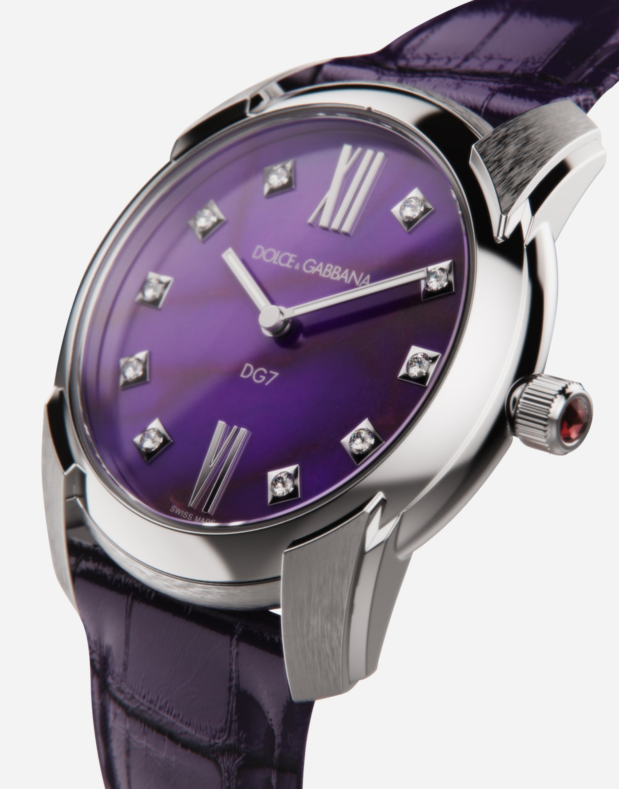 Shop Dolce & Gabbana Dg7 Watch In Steel With Sugilite And Diamonds In Purple