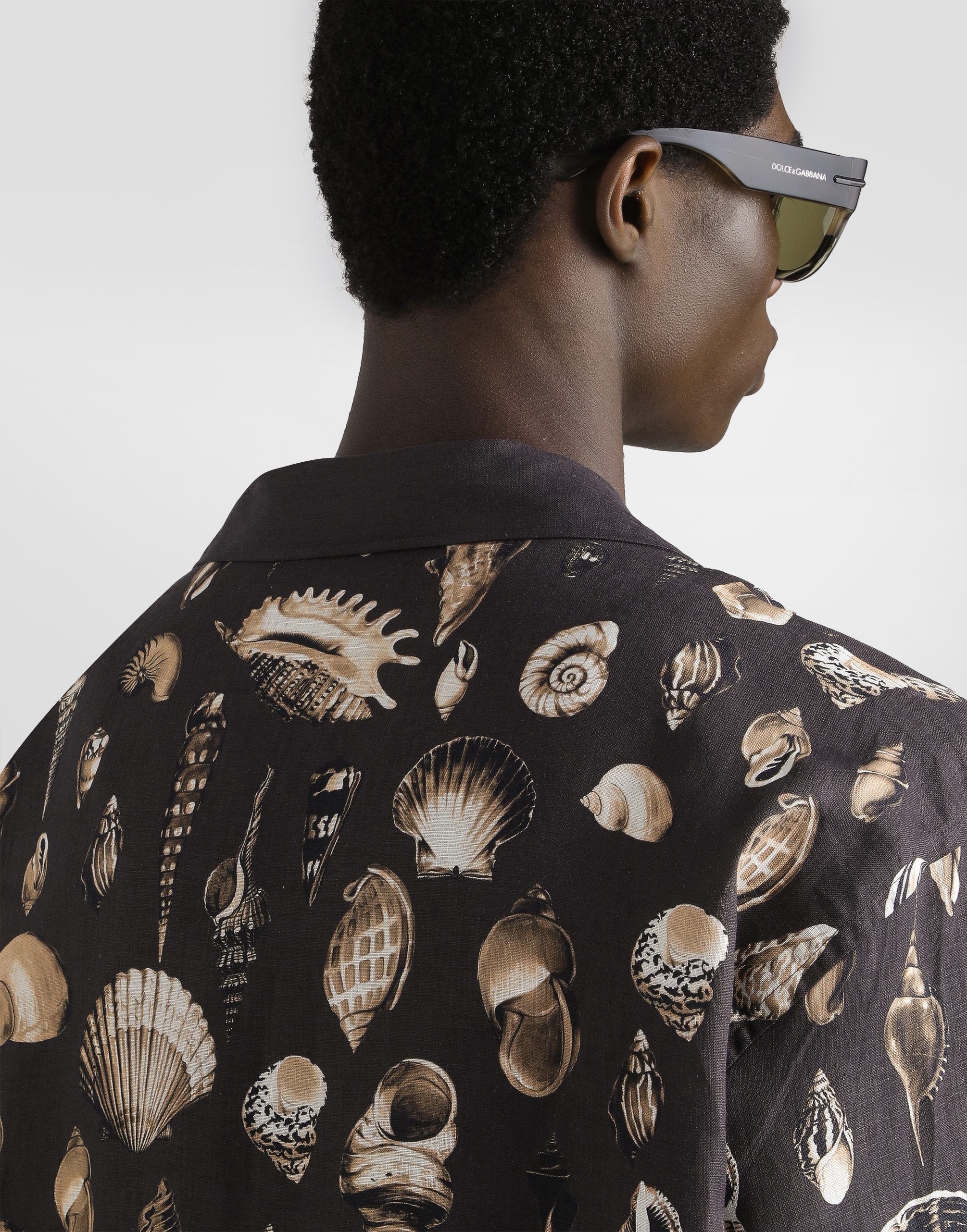 Shell-print oversized linen canvas shirt